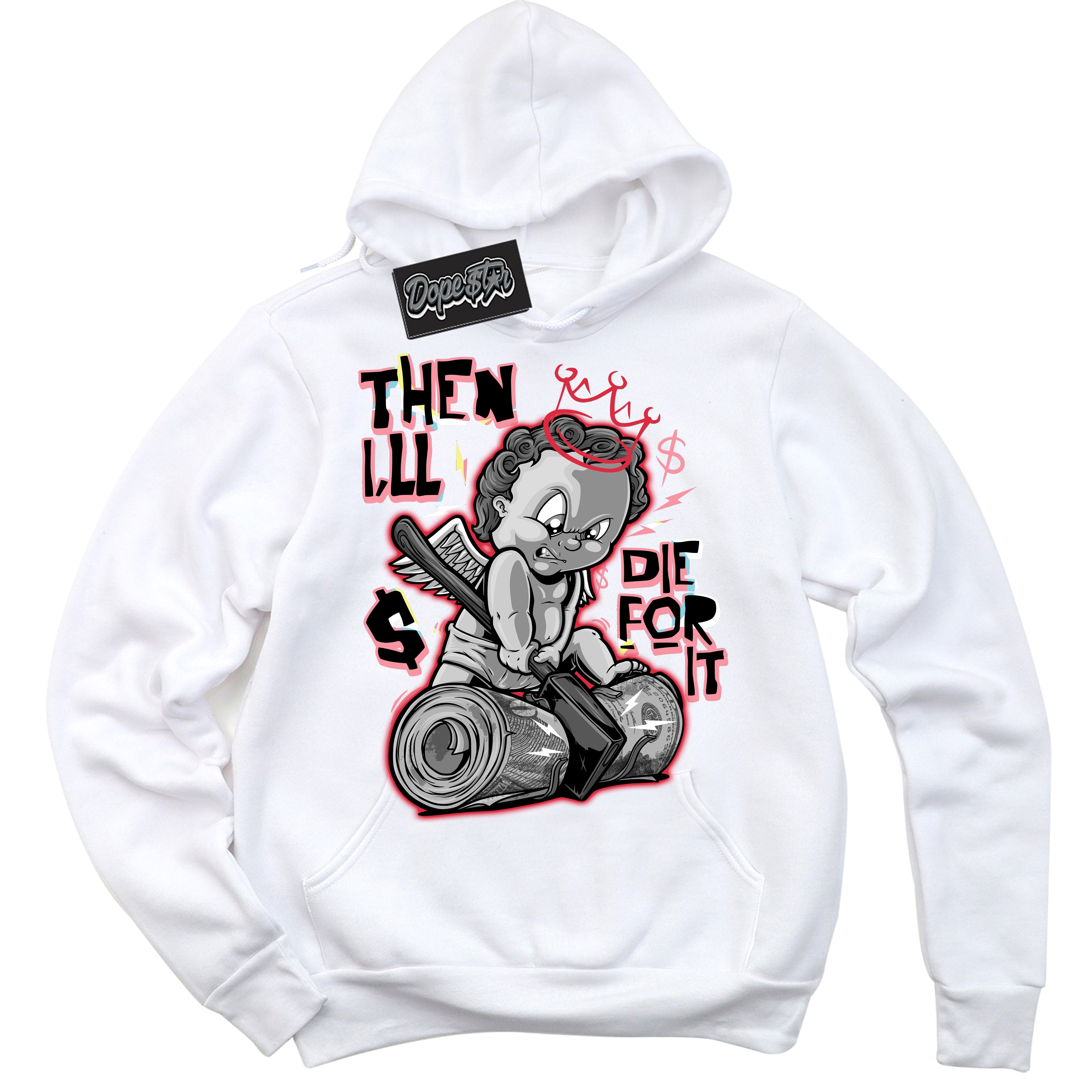 Cool White Graphic DopeStar Hoodie with “ Then I'll “ print, that perfectly matches Spider-Verse 1s sneakers