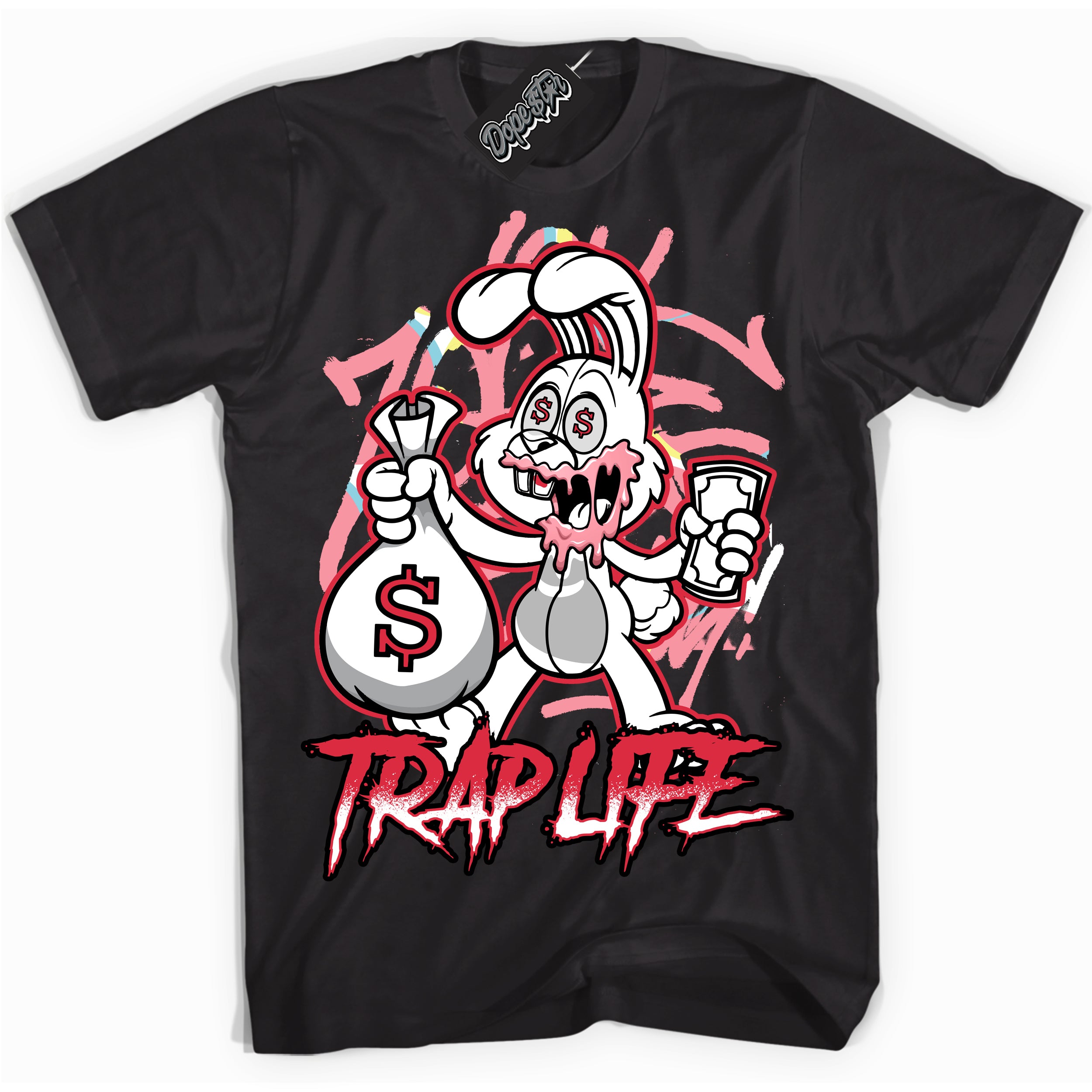 Cool Black graphic tee with “ Trap Rabbit ” design, that perfectly matches Spider-Verse 1s sneakers 