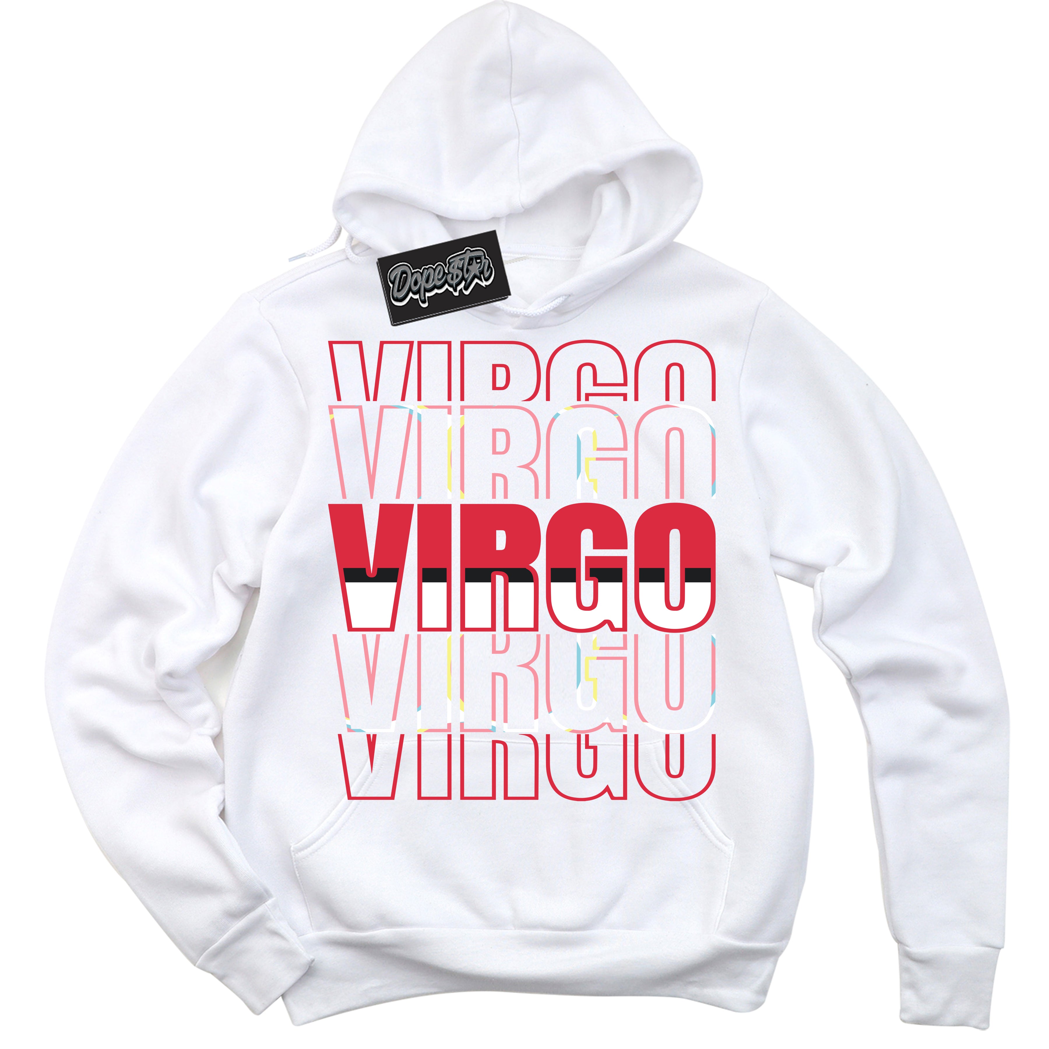 Cool White Graphic DopeStar Hoodie with “ Virgo “ print, that perfectly matches Spider-Verse 1s sneakers