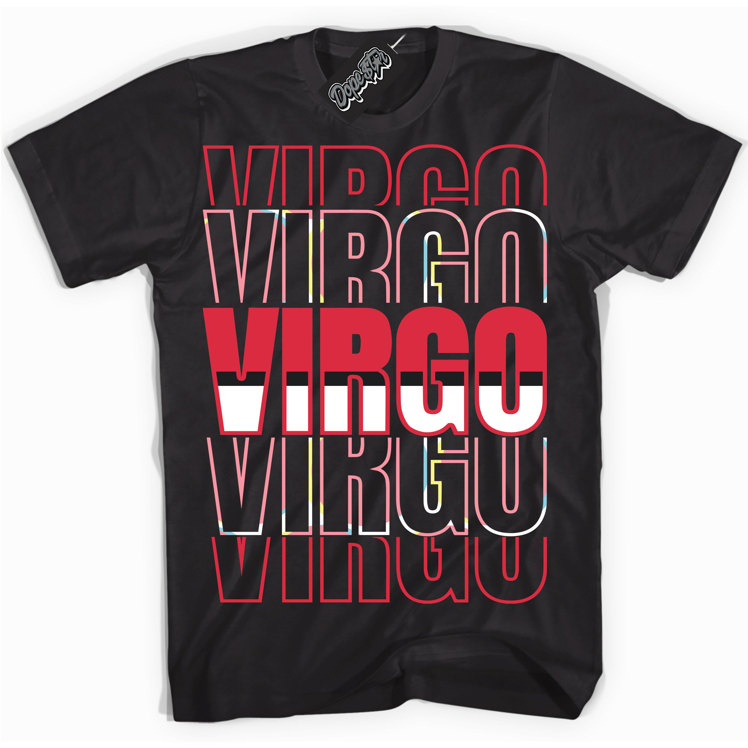 Cool Black graphic tee with “ Virgo ” design, that perfectly matches Spider-Verse 1s sneakers 