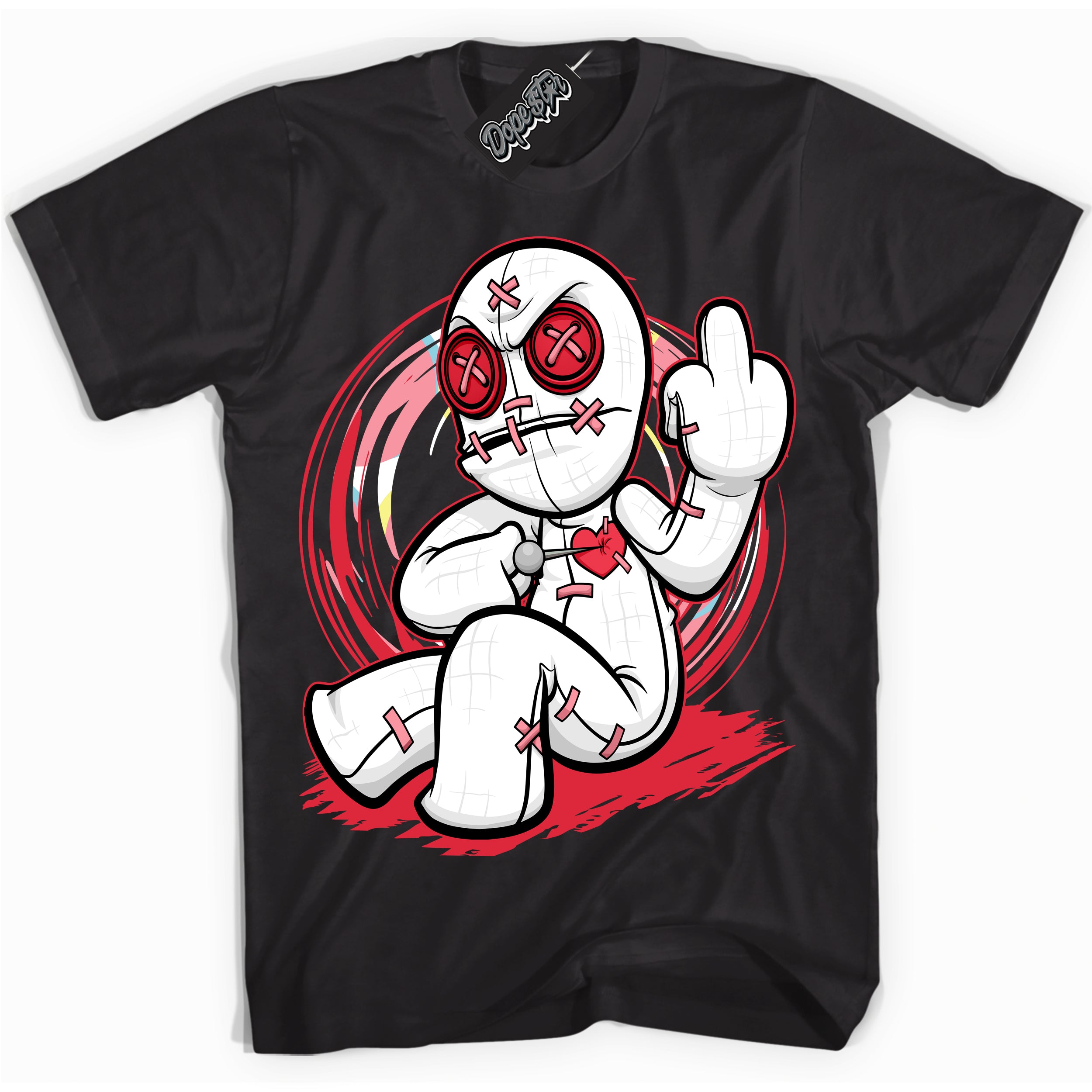 Cool Black graphic tee with “ VooDoo Doll ” design, that perfectly matches Spider-Verse 1s sneakers 