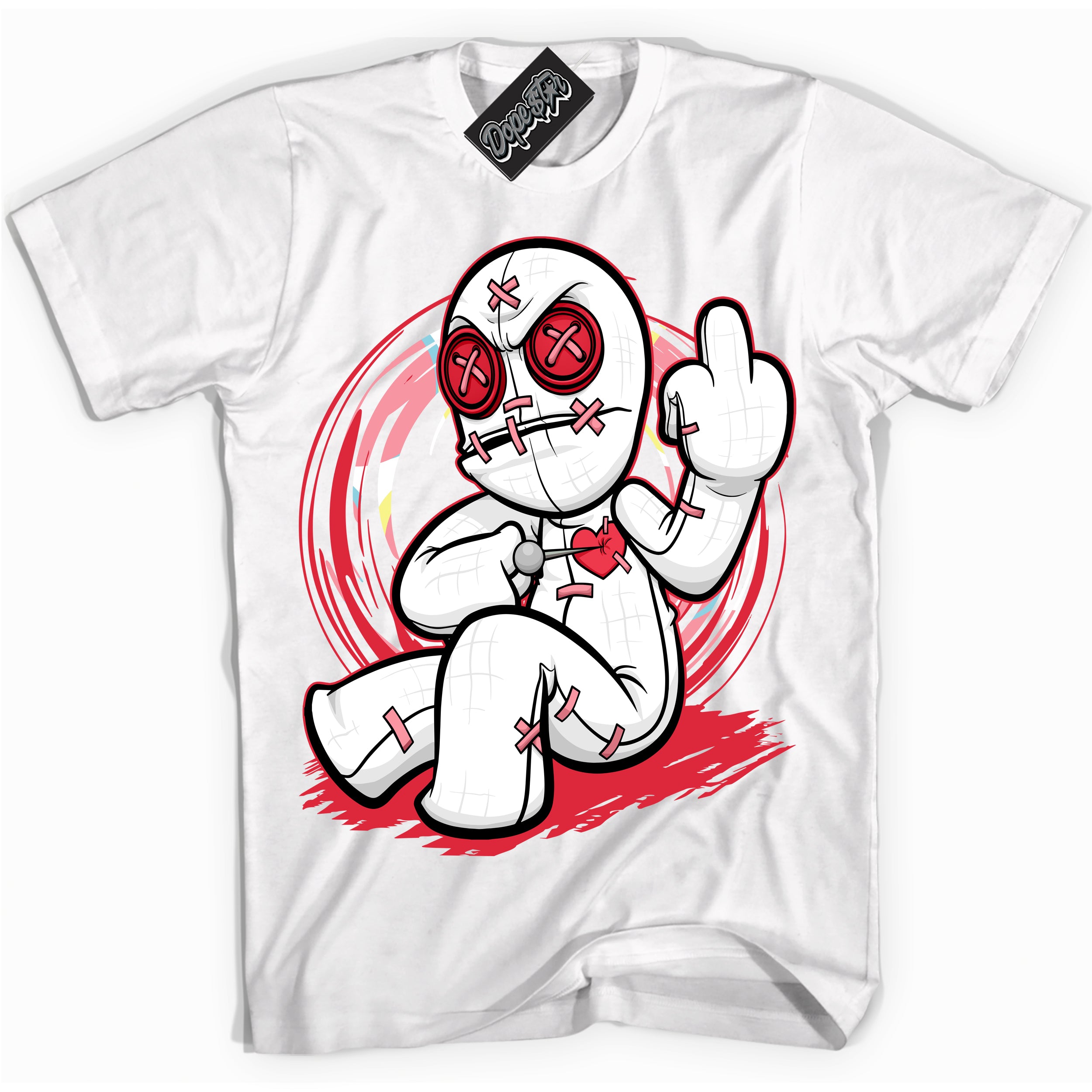 Cool White graphic tee with “ VooDoo Doll ” design, that perfectly matches Spider-Verse 1s sneakers 