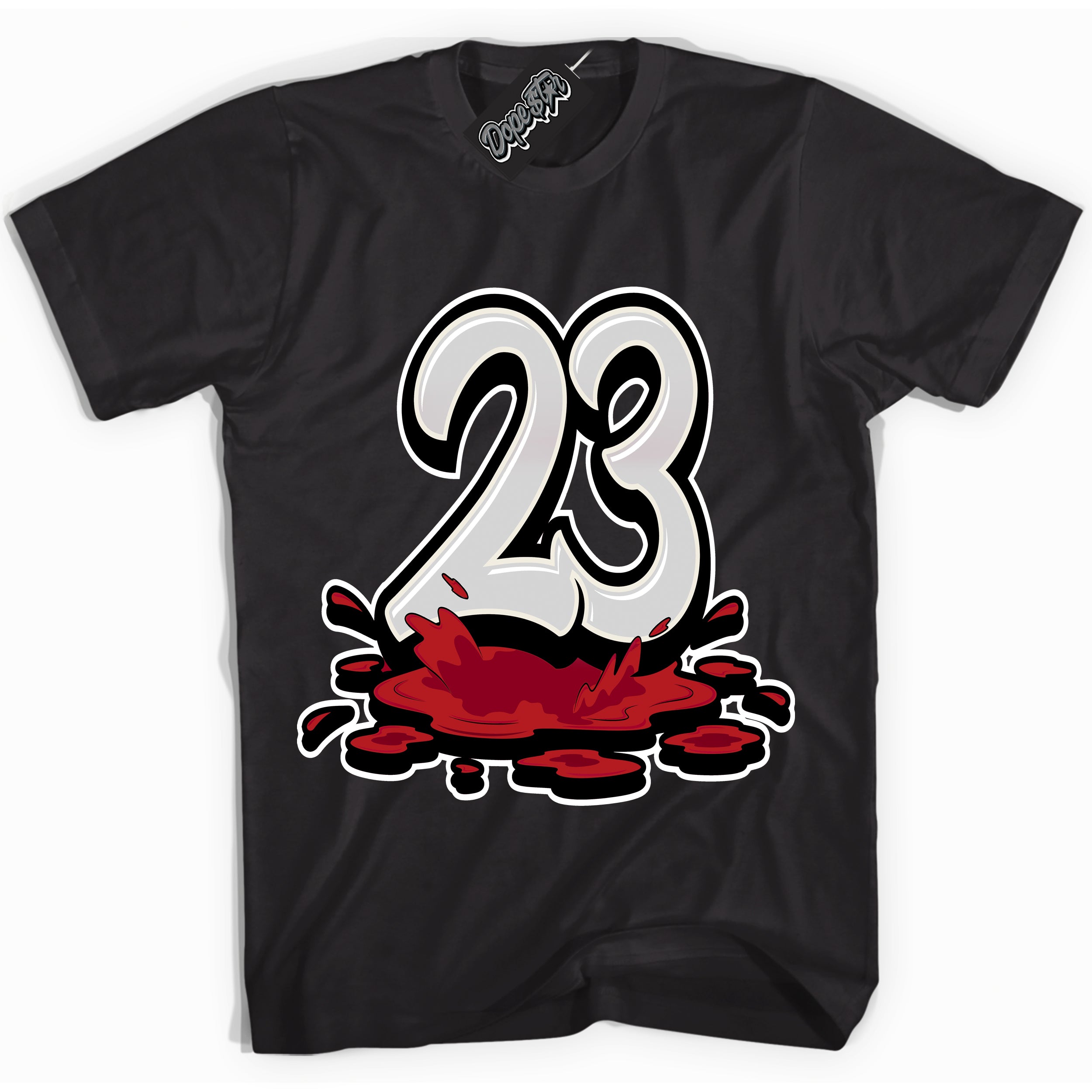 Cool Black Shirt with “ 23 Melting ” design that perfectly matches Trophy Room 1s Jordans.
