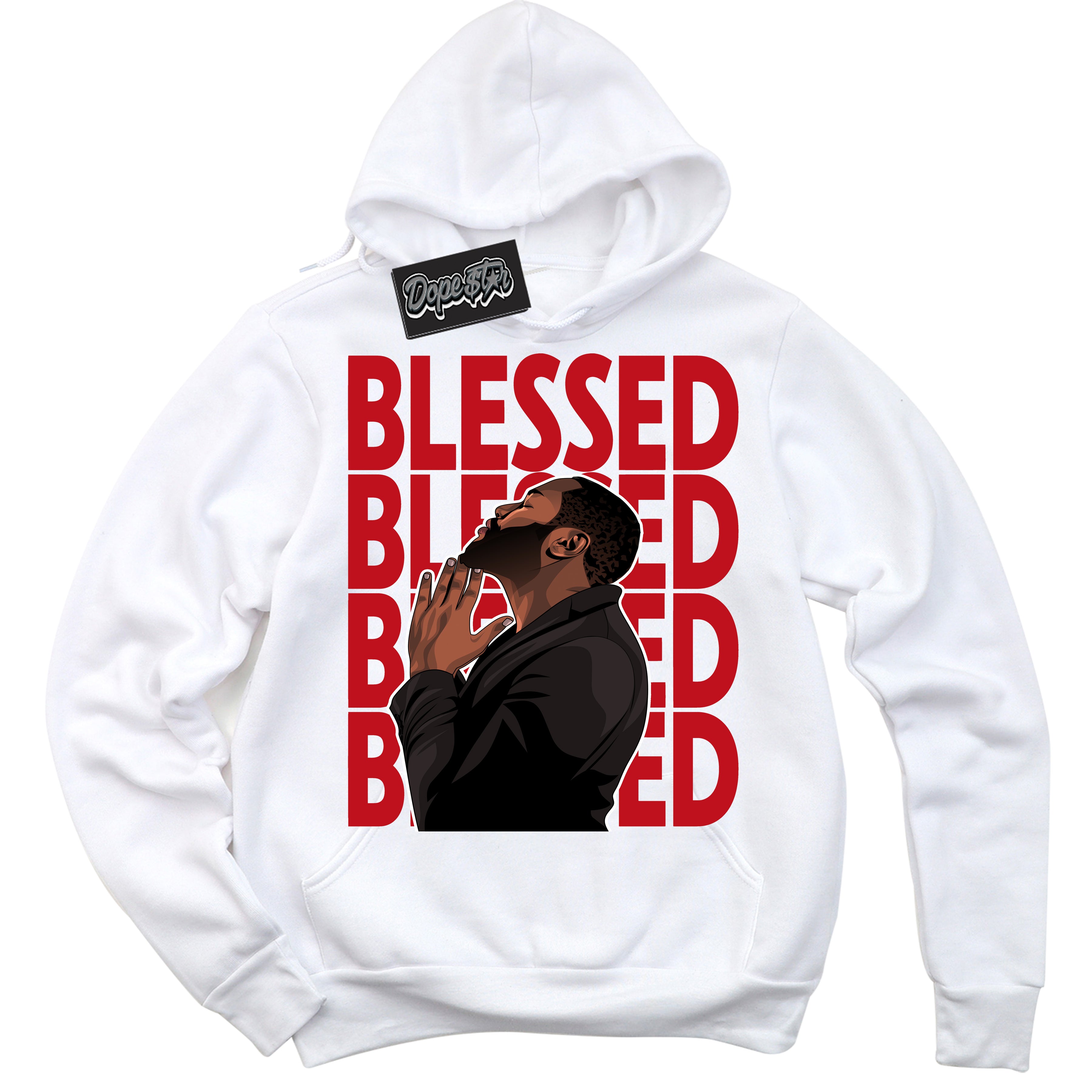 Cool White Hoodie with “ God Blessed ”  design that Perfectly Matches Trophy Room 1s Jordans.
