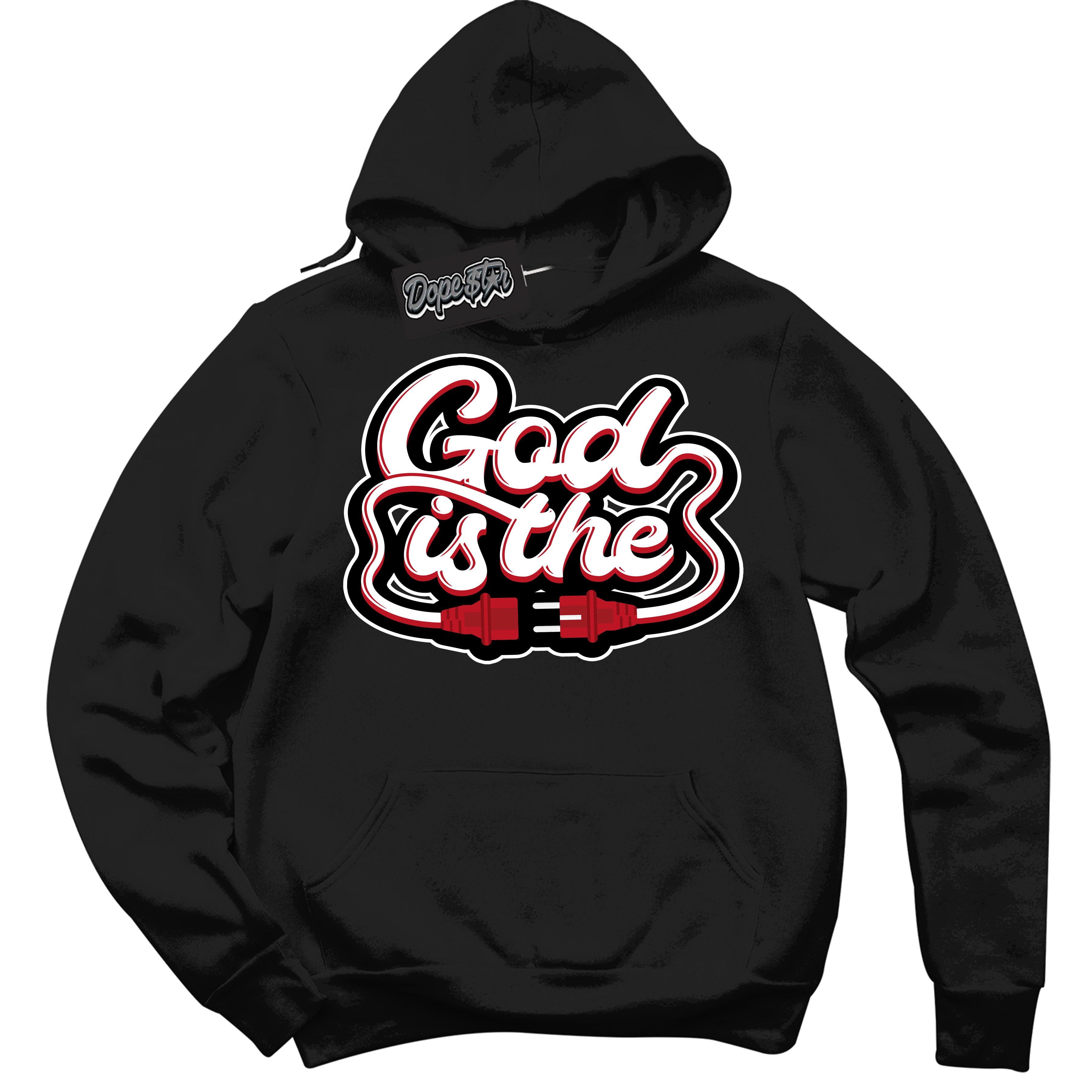 Cool Black Hoodie with “ God Is The ”  design that Perfectly Matches Trophy Room 1s Jordans.
