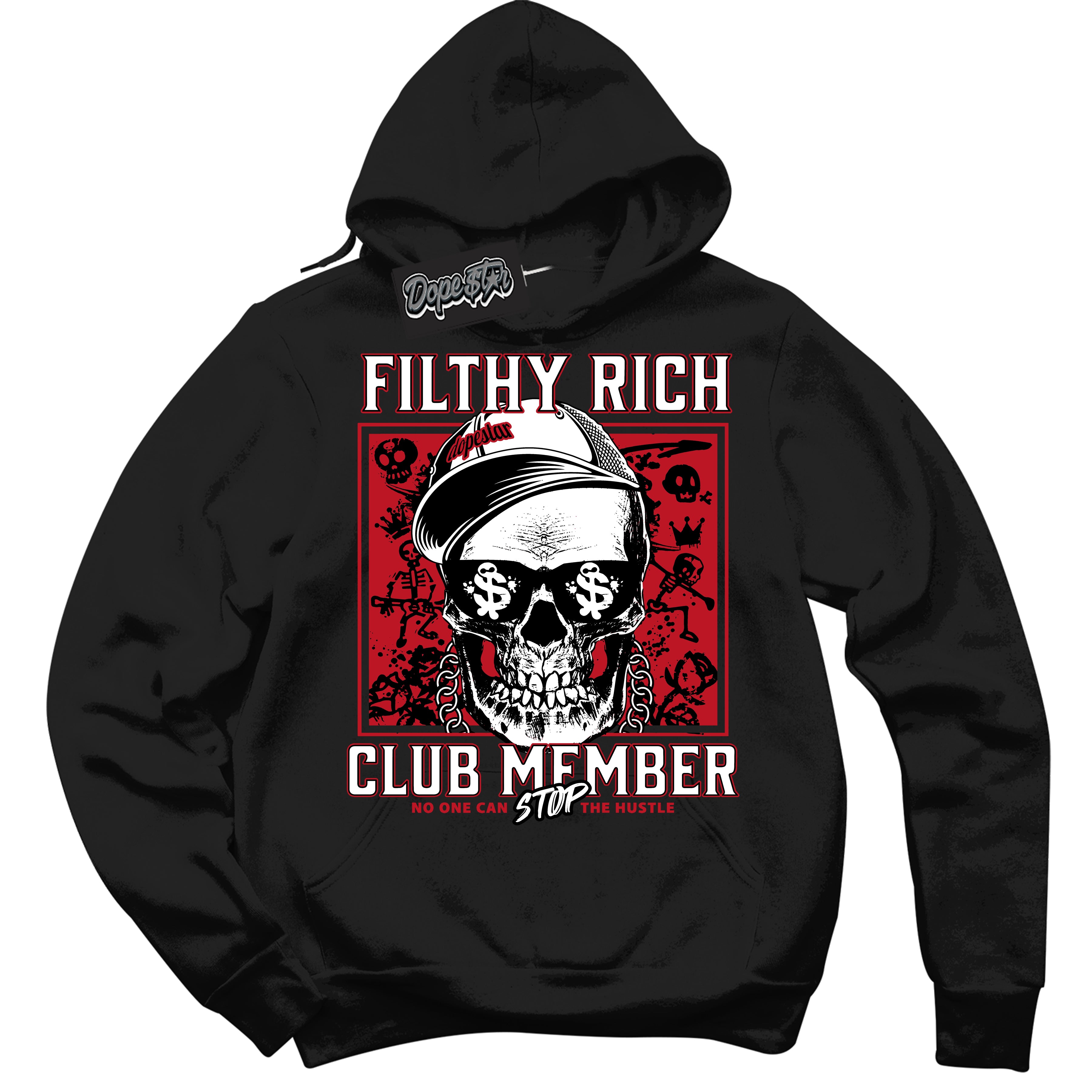 Cool Black Hoodie with “ Filthy Rich ”  design that Perfectly Matches Trophy Room 1s Sneakers.