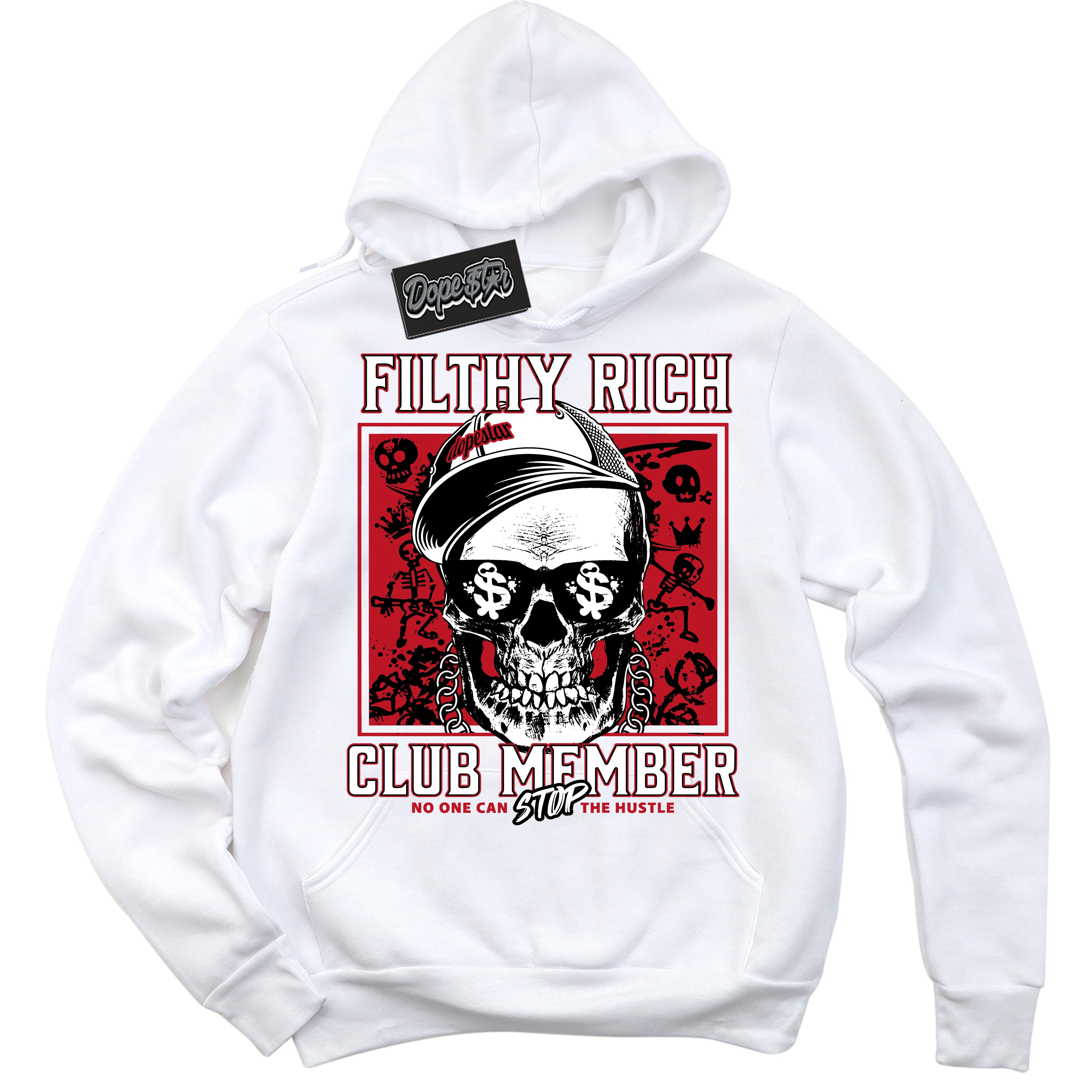 Cool White Hoodie with “ Filthy Rich ”  design that Perfectly Matches Trophy Room 1s Sneakers.