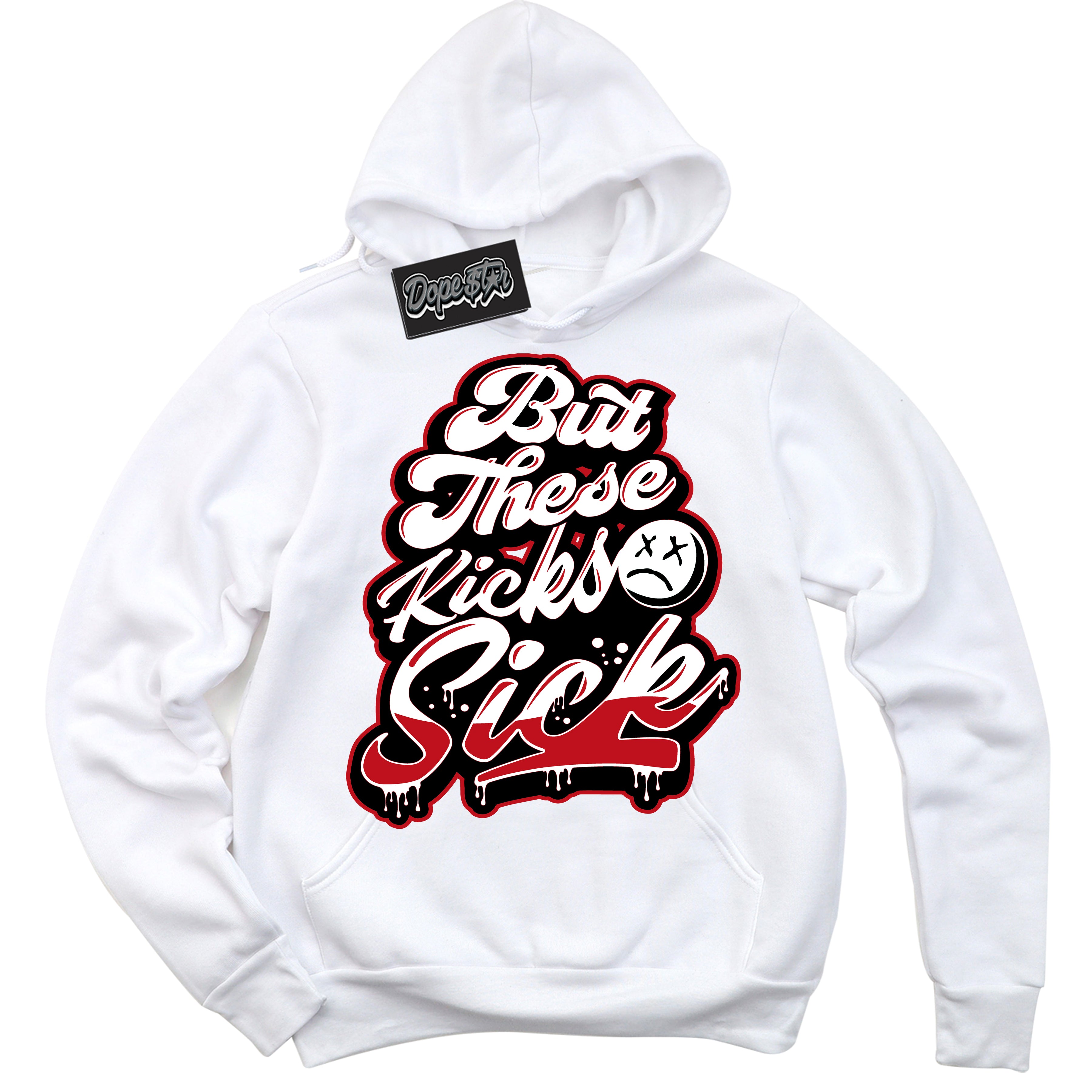 Cool White Hoodie with “ Kick Sick ”  design that Perfectly Matches Trophy Room 1s Jordans.
