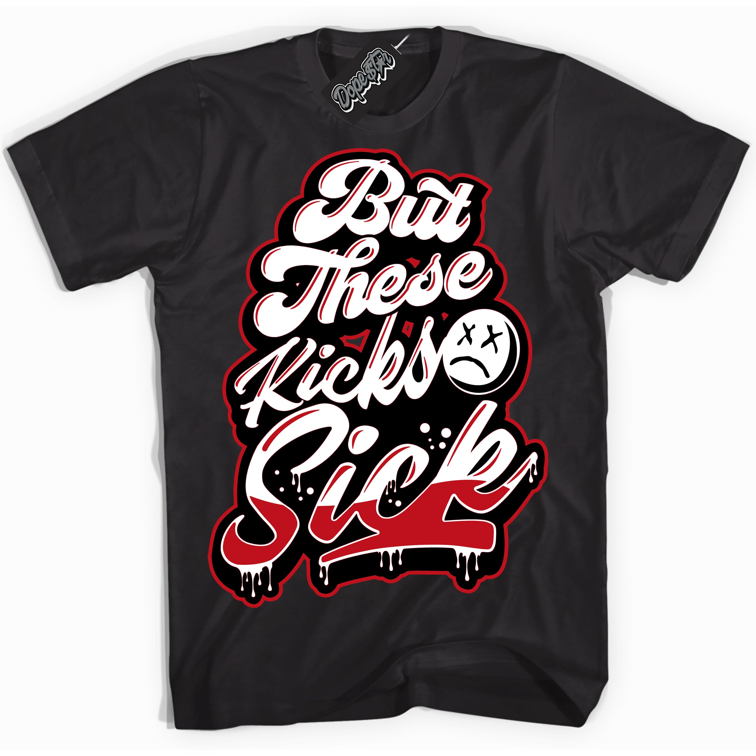 Cool Black Shirt with “ Kick Sick ” design that perfectly matches Trophy Room 1s Jordans.
