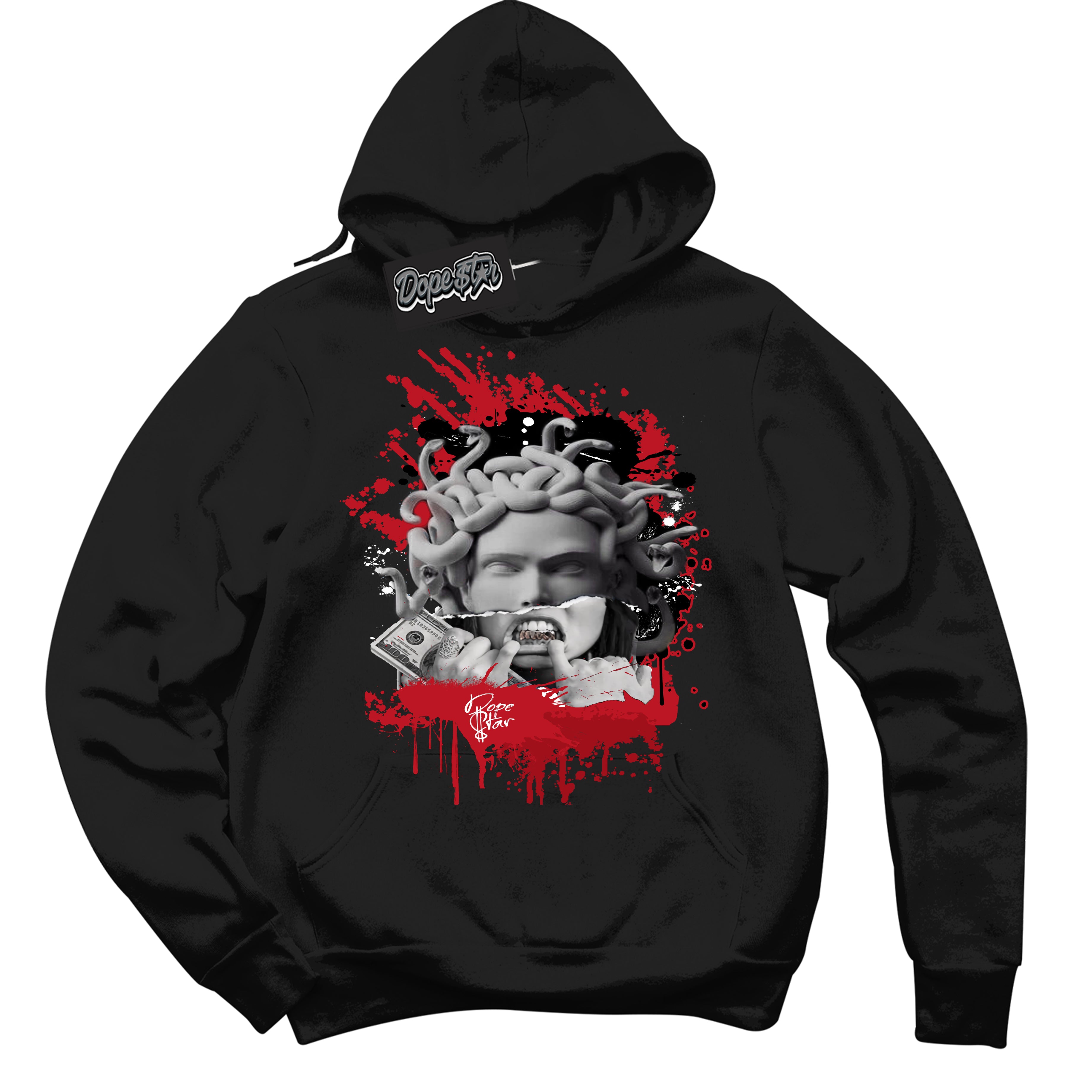 Cool Black Hoodie with “ Medusa ”  design that Perfectly Matches Trophy Room 1s Jordans.