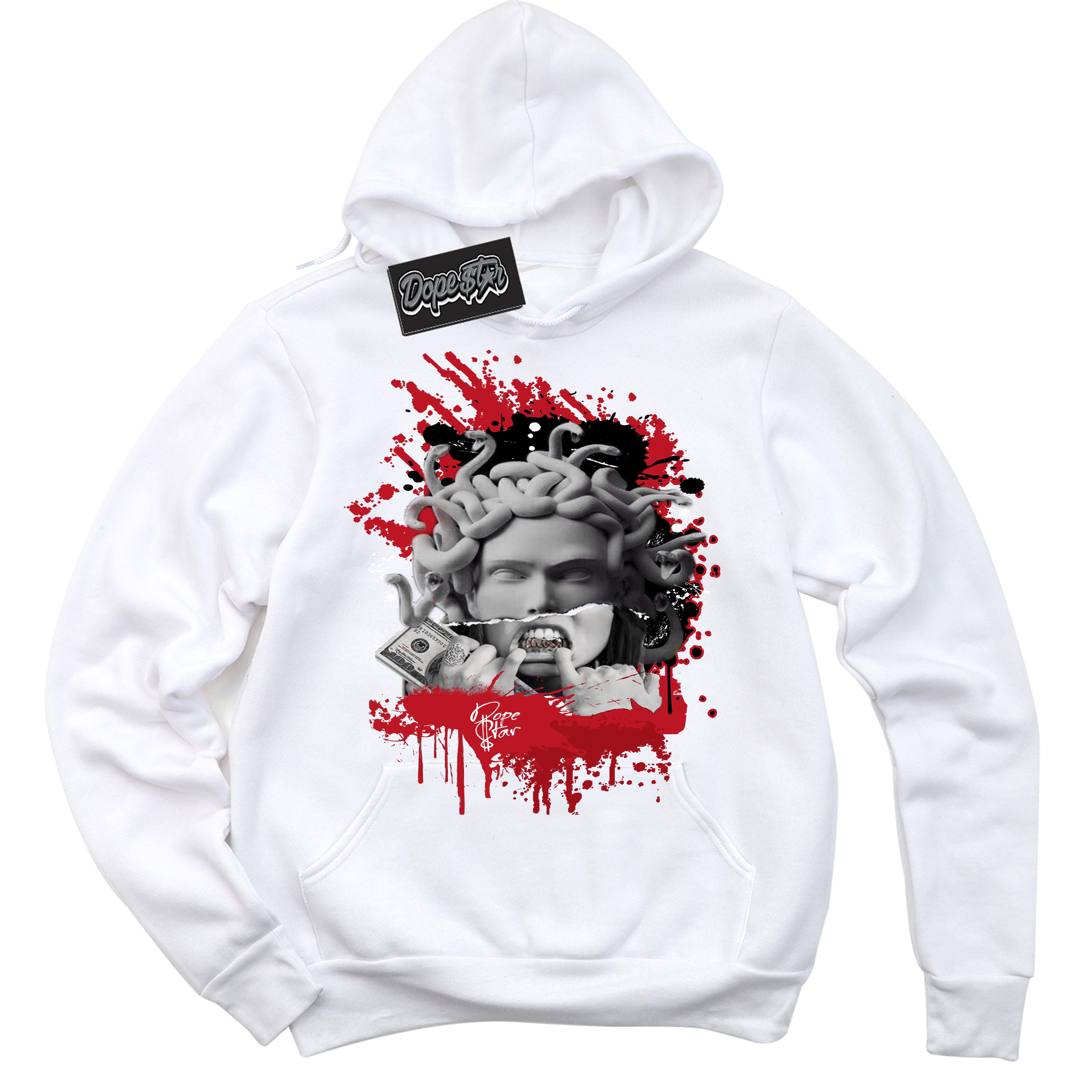 Cool White Hoodie with “ Medusa ”  design that Perfectly Matches Trophy Room 1s Jordans.
