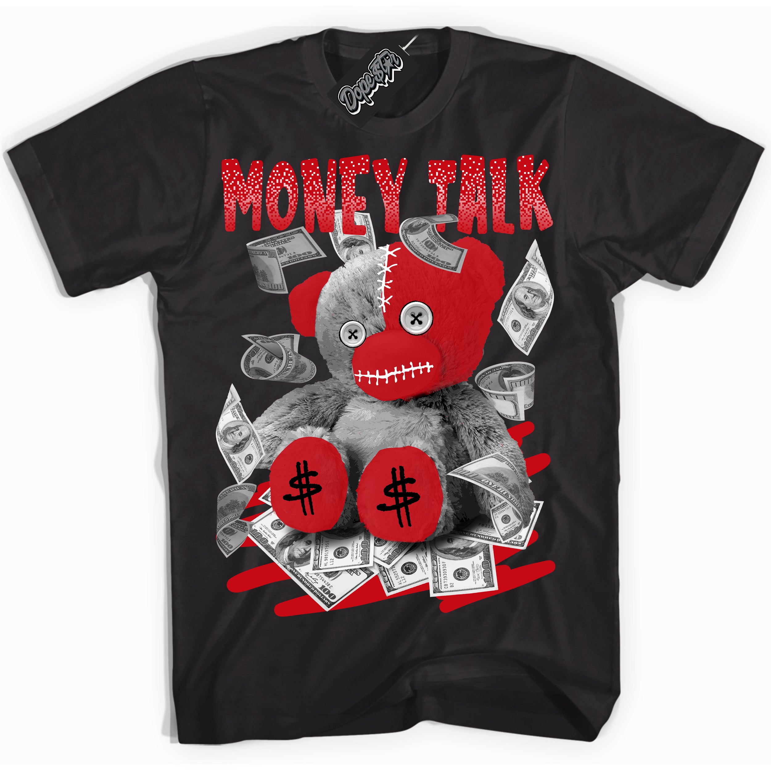 Cool Black Shirt with “ Money Talk Bear ” design that perfectly matches Trophy Room 1s Jordans.
