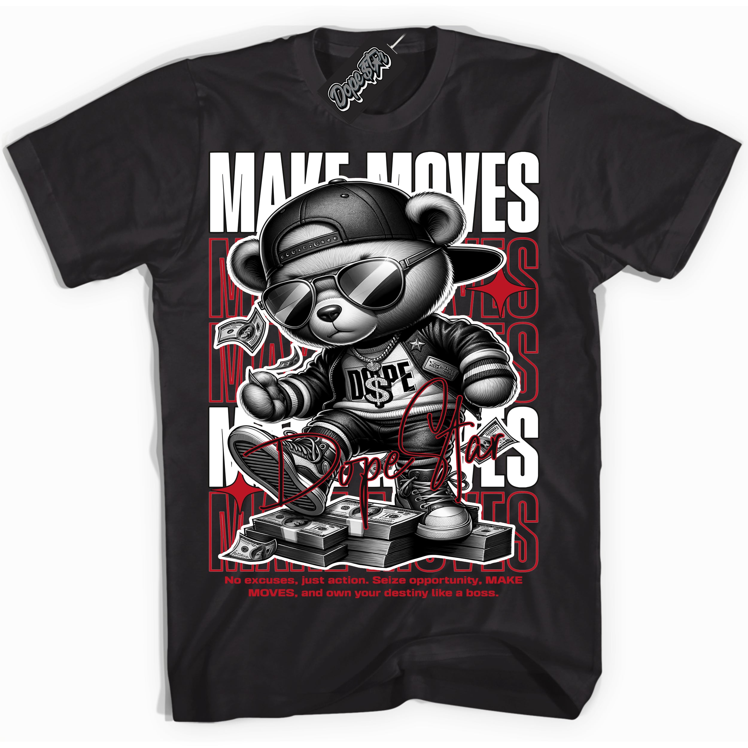 Cool Black Shirt with “ Makin Moves” design that perfectly matches Trophy Room 1s Sneakers.