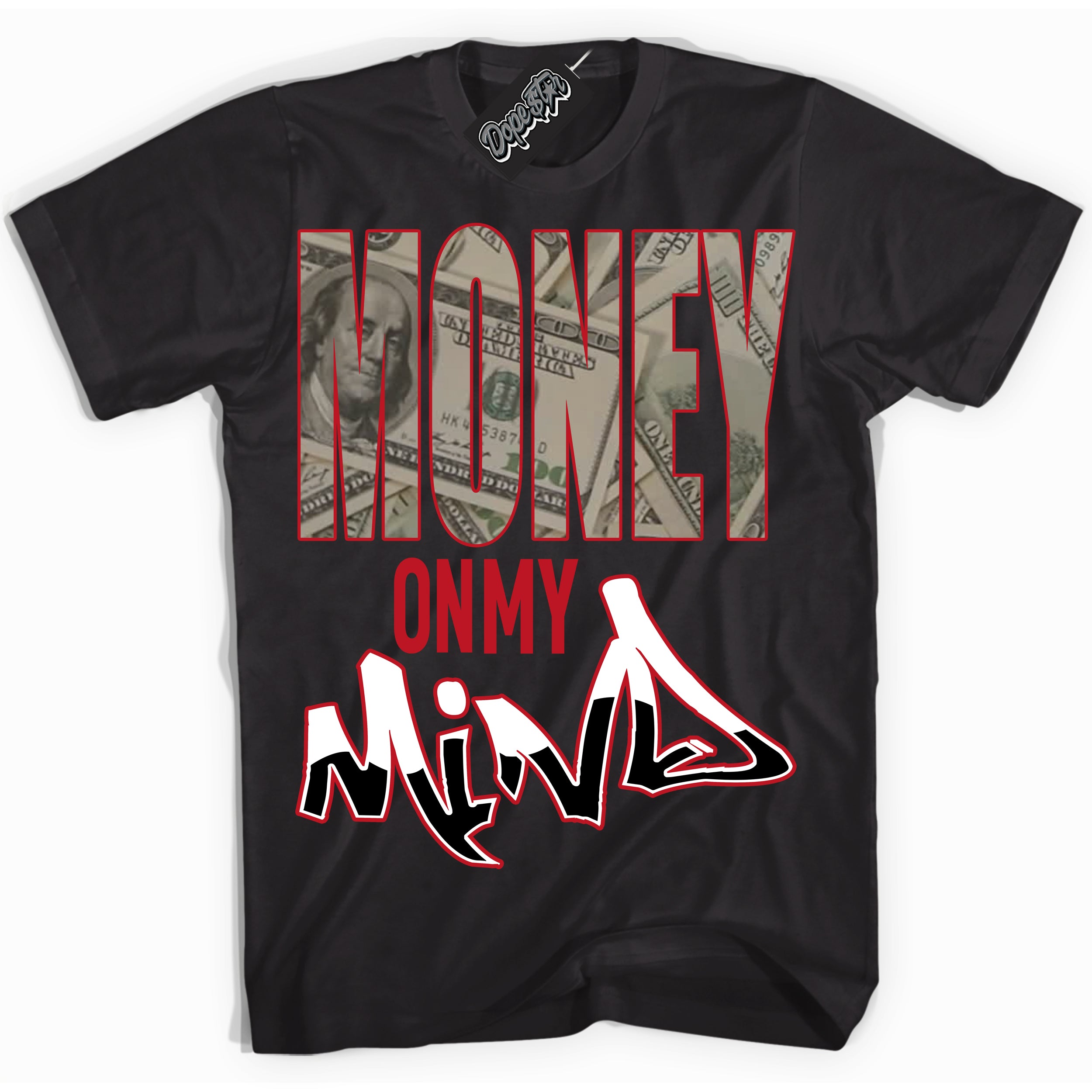 Cool Black Shirt with “ Money On My Mind ” design that perfectly matches Trophy Room 1s Jordans.
