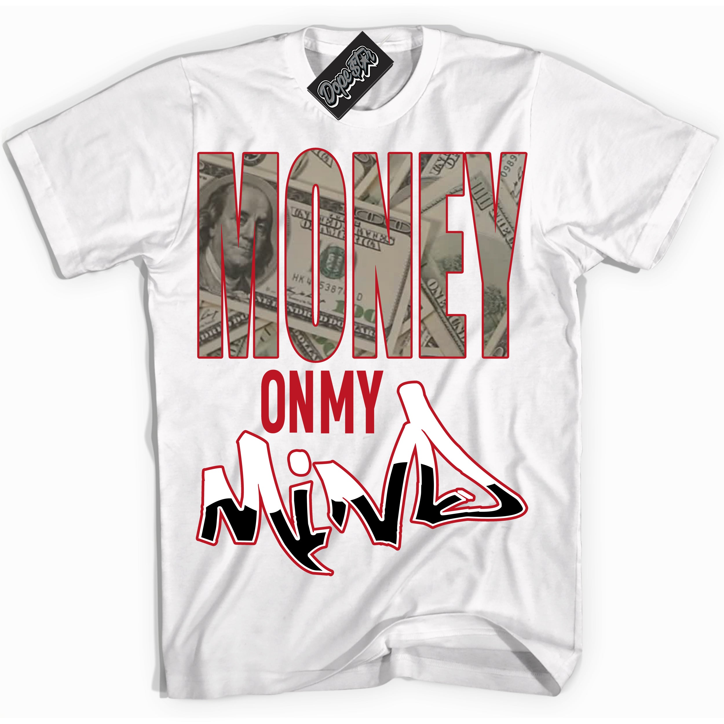 Cool White Shirt with “ Money On My Mind ” design that perfectly matches Trophy Room 1s Jordans.
