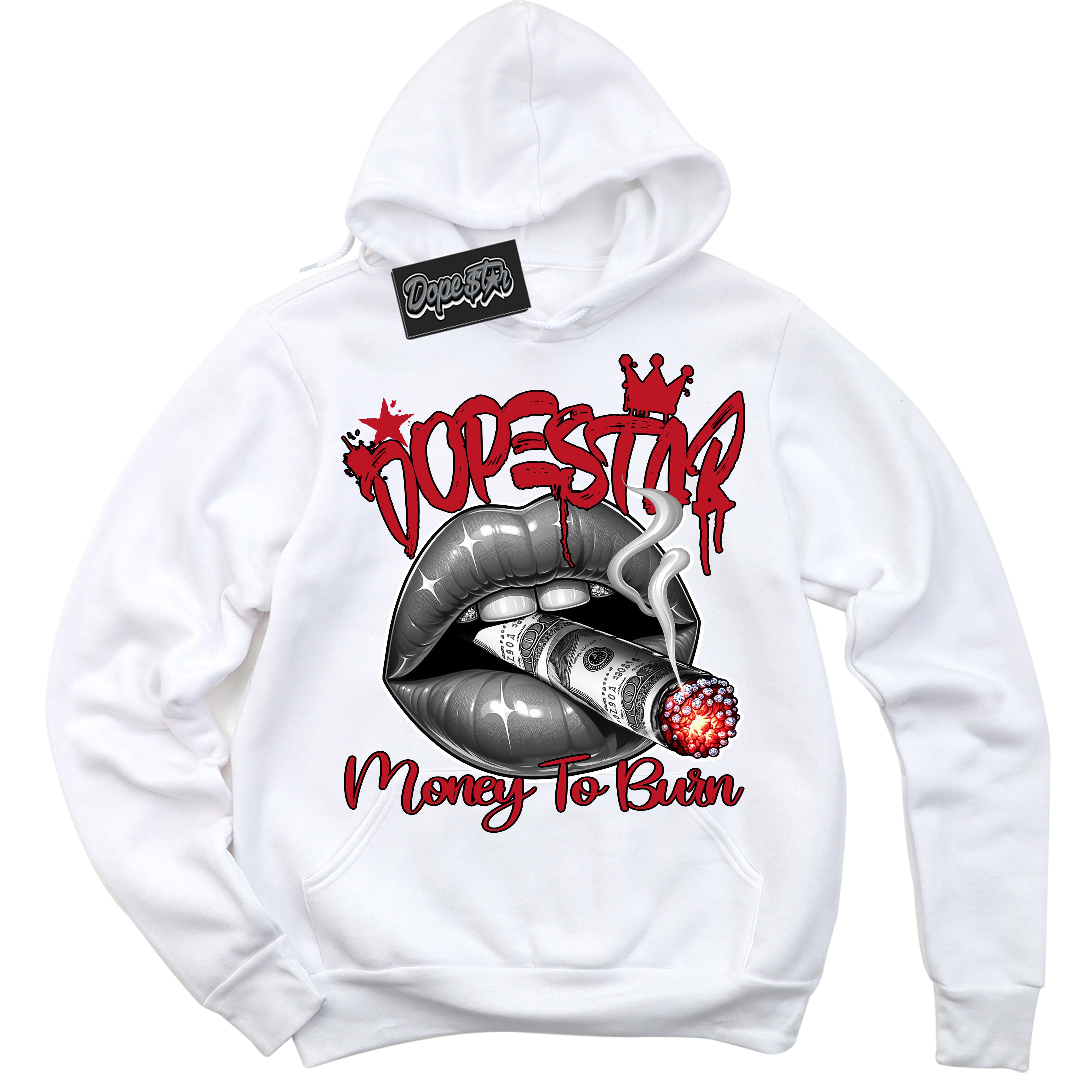 Cool White Hoodie with “ Money To Burn ”  design that Perfectly Matches Trophy Room 1s Sneakers.