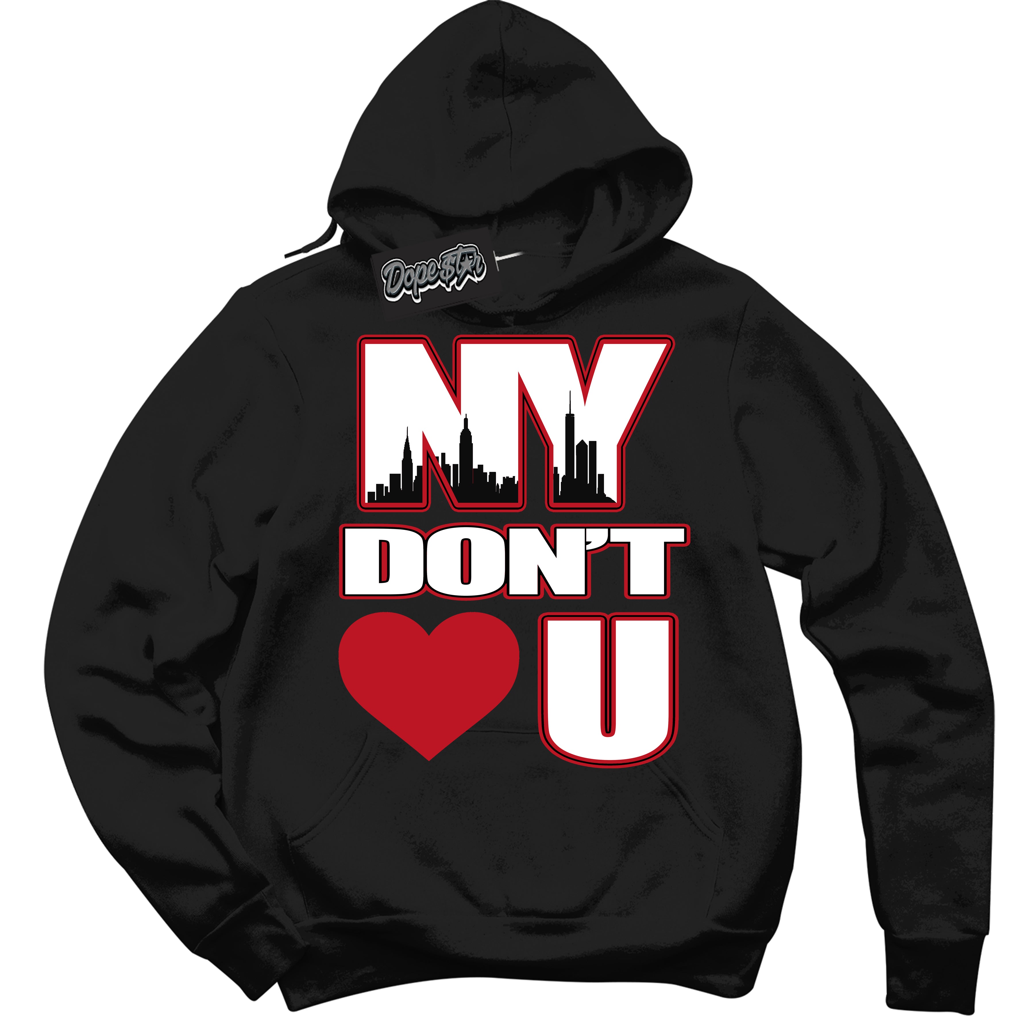 Cool Black Hoodie with “ NY Don't Love You ”  design that Perfectly Matches Trophy Room 1s Jordans.
