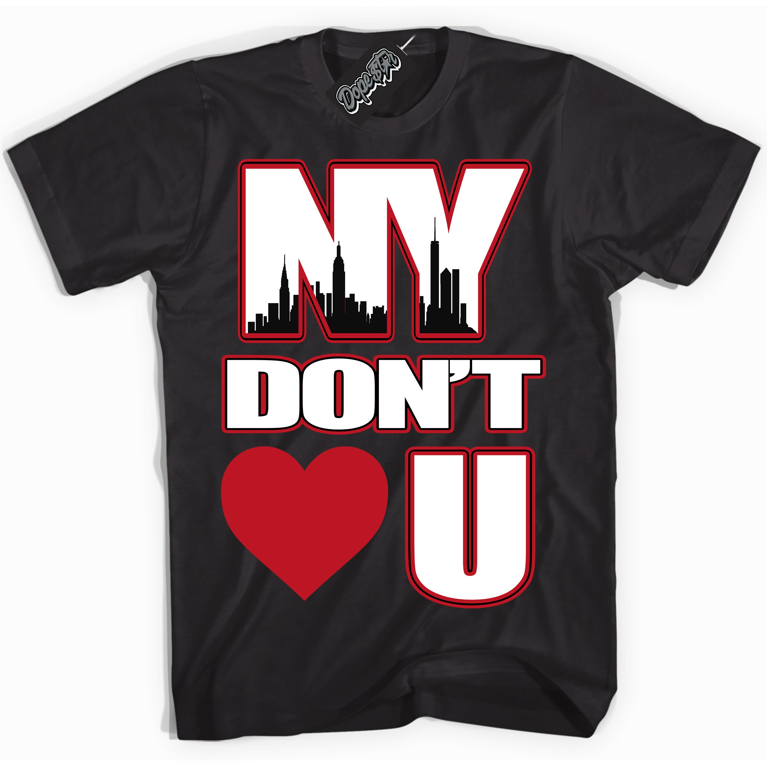 Cool Black Shirt with “ NY Don't Love You ” design that perfectly matches Trophy Room 1s Jordans.
