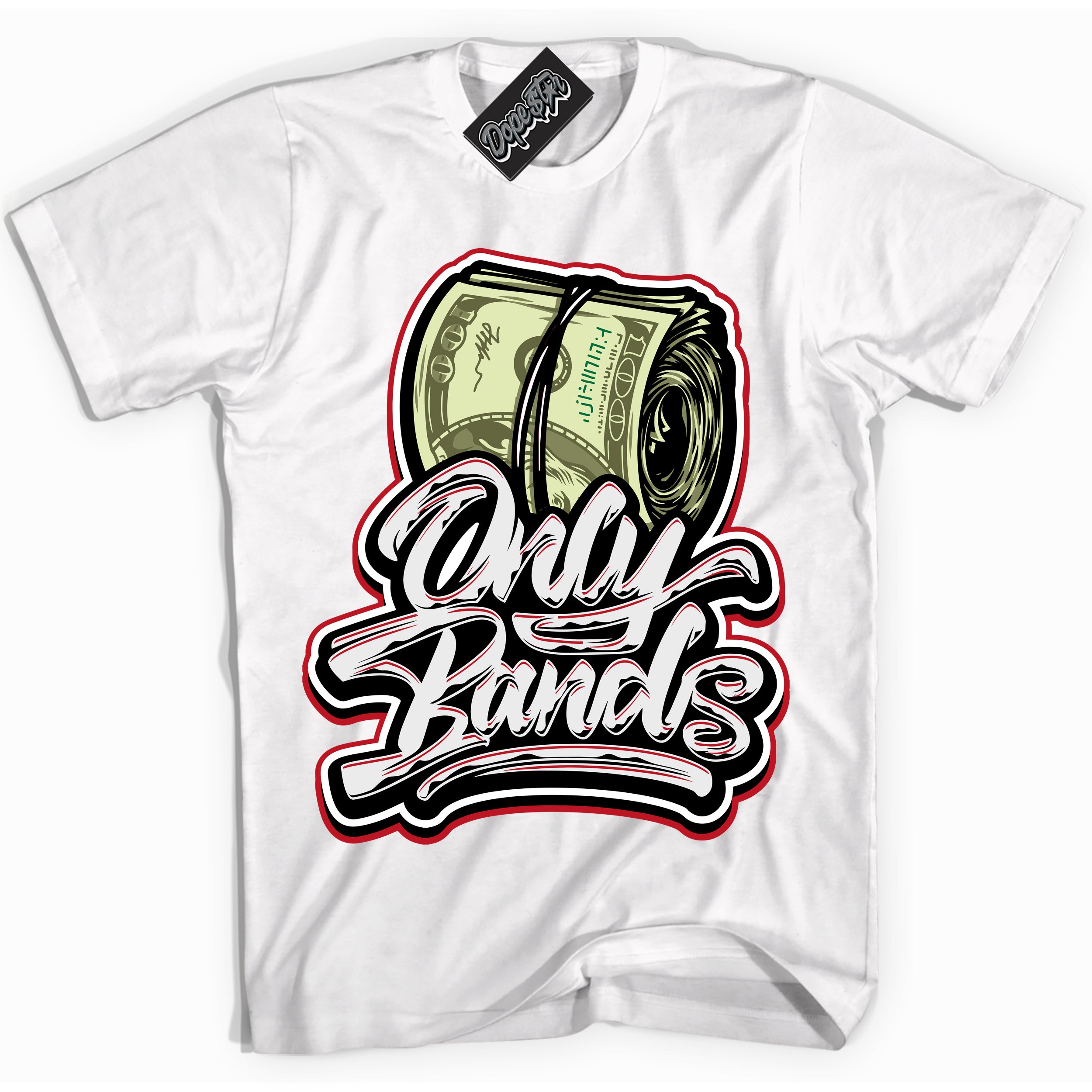 Cool White Shirt with “ Only Bands ” design that perfectly matches Trophy Room 1s Jordans.
