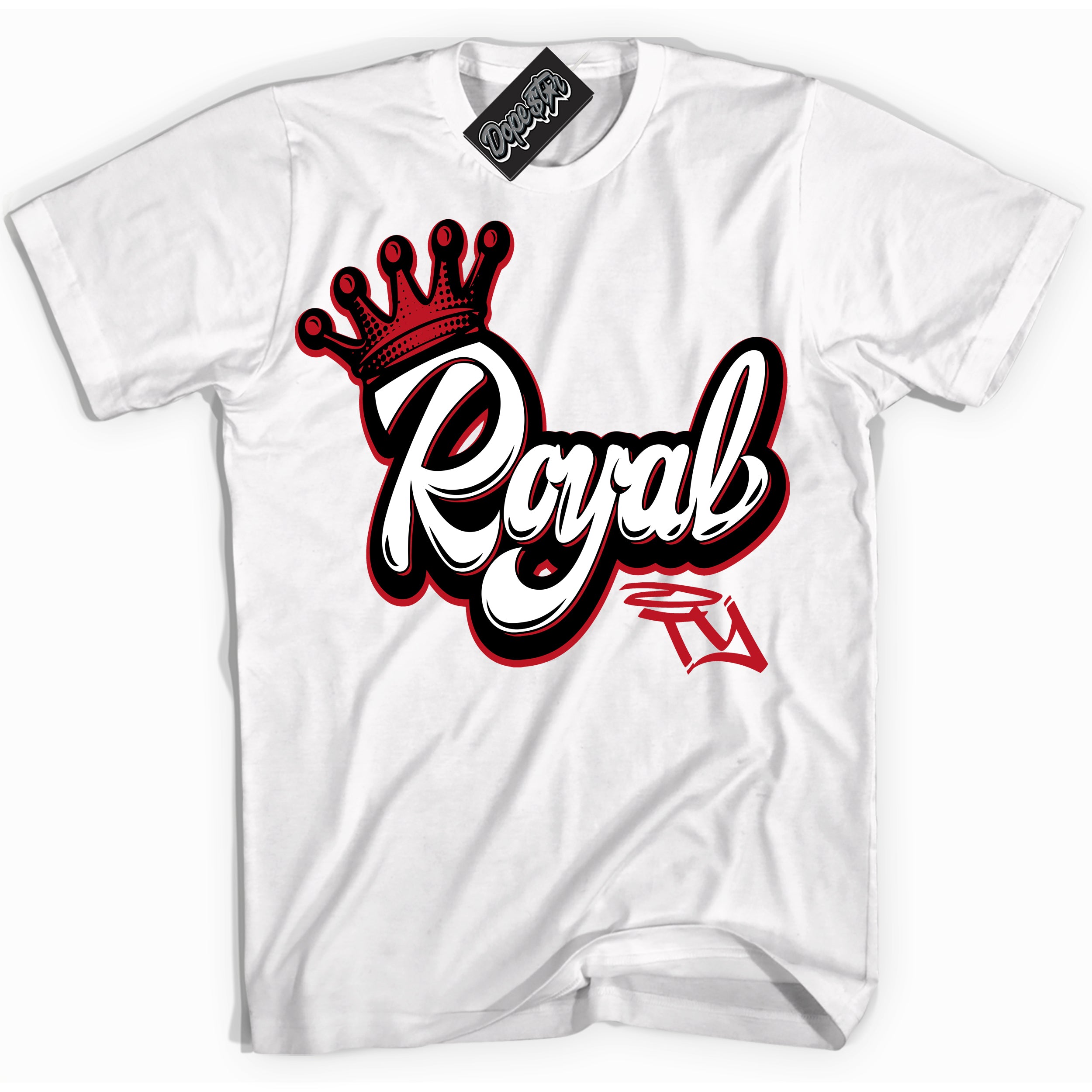 Cool White Shirt with “ Royalty ” design that perfectly matches Trophy Room 1s Jordans.
