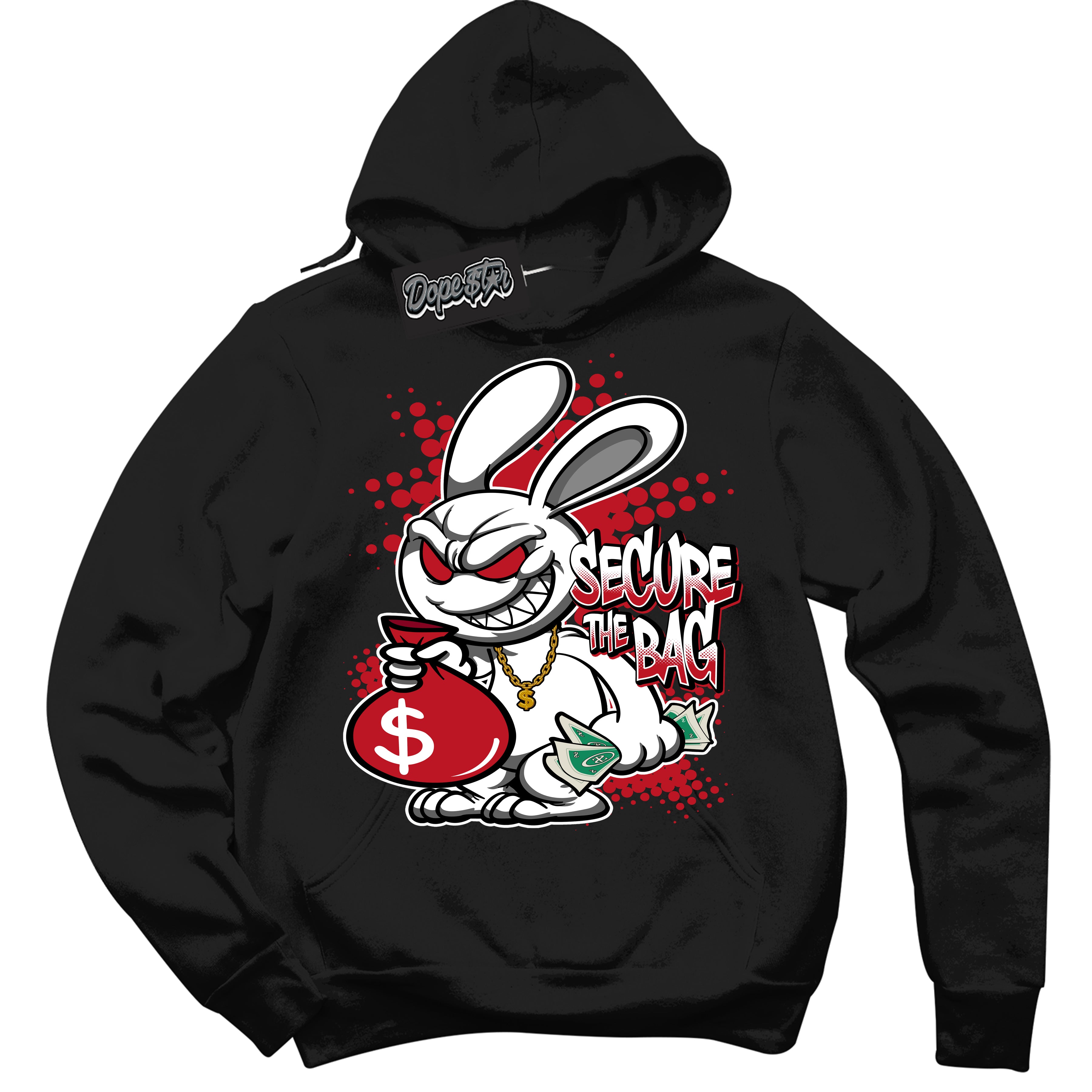 Cool Black Hoodie with “ Secure The Bag ”  design that Perfectly Matches Trophy Room 1s Jordans.
