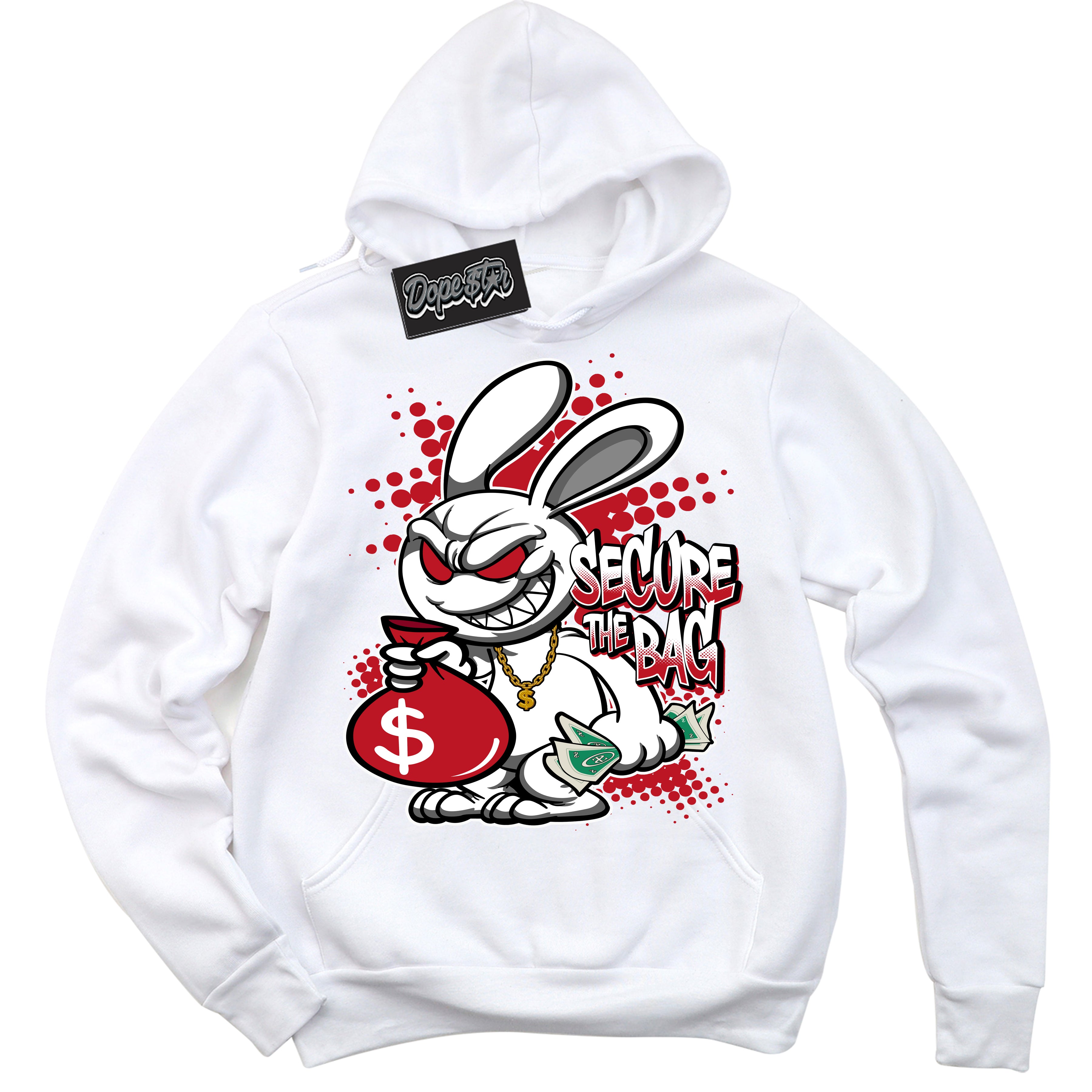 Cool White Hoodie with “ Secure The Bag ”  design that Perfectly Matches Trophy Room 1s Jordans.