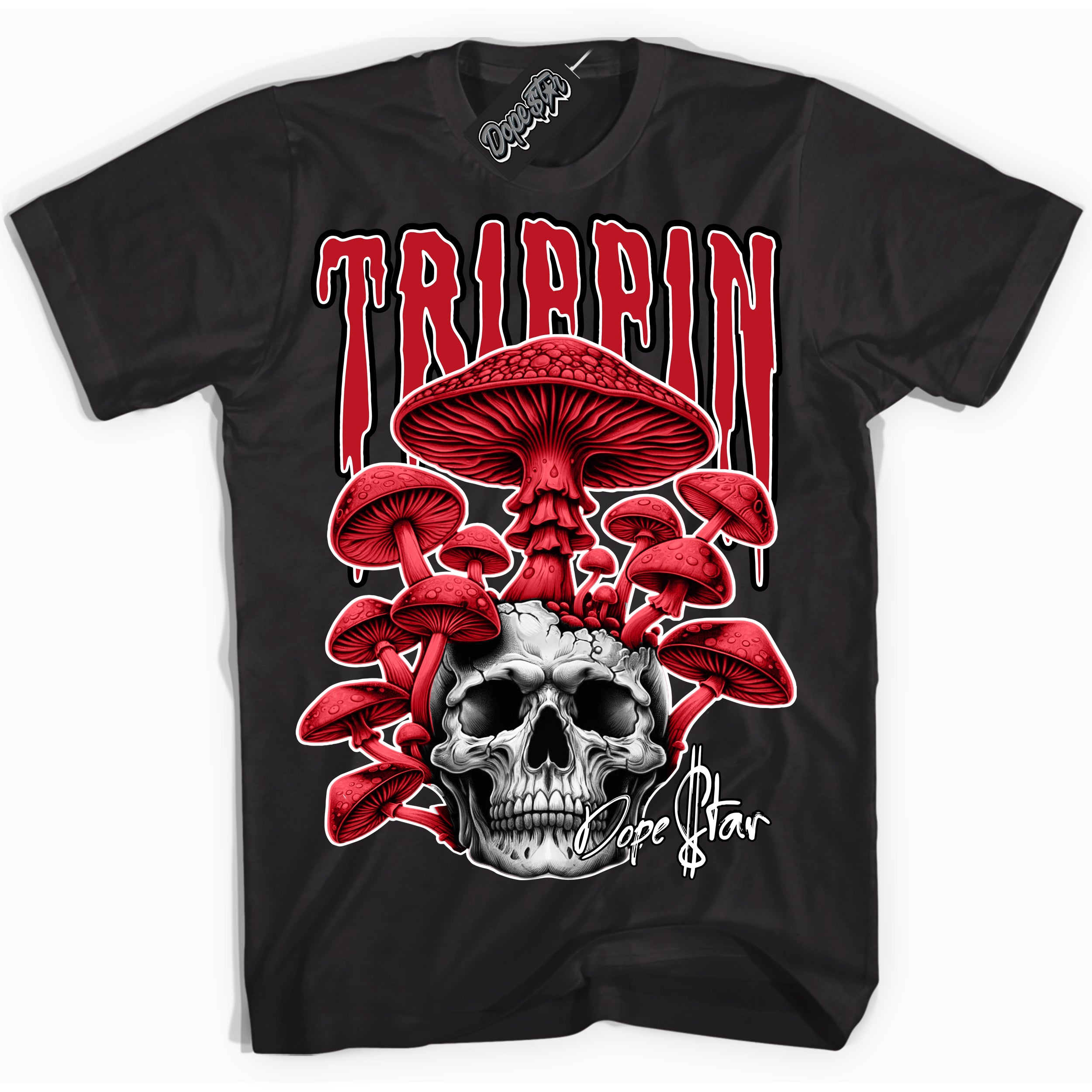 Cool Black Shirt with “Trippin” design that perfectly matches the Trophy Room 1s Sneakers.