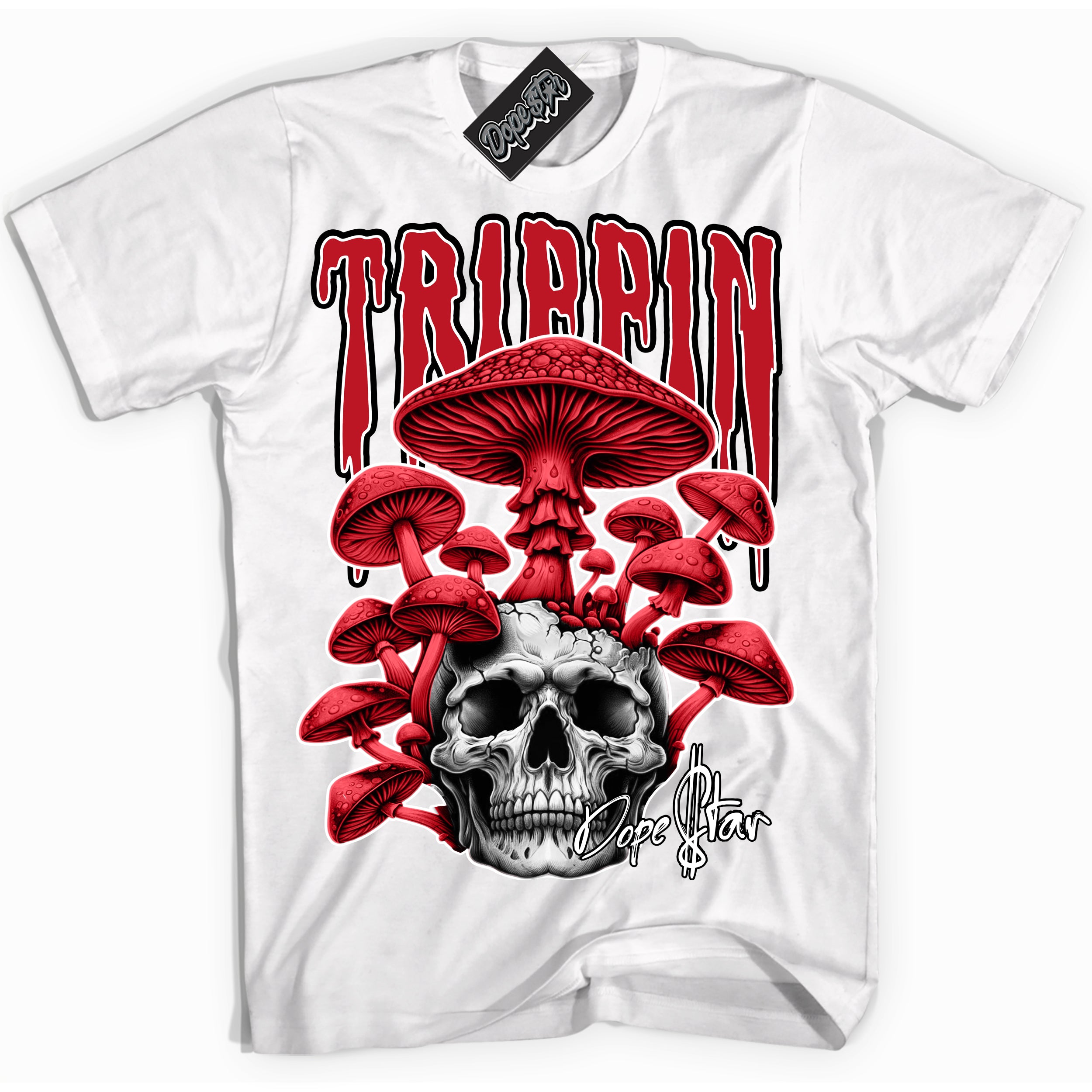 Cool White Shirt with “Trippin” design that perfectly matches the Trophy Room 1s Sneakers.