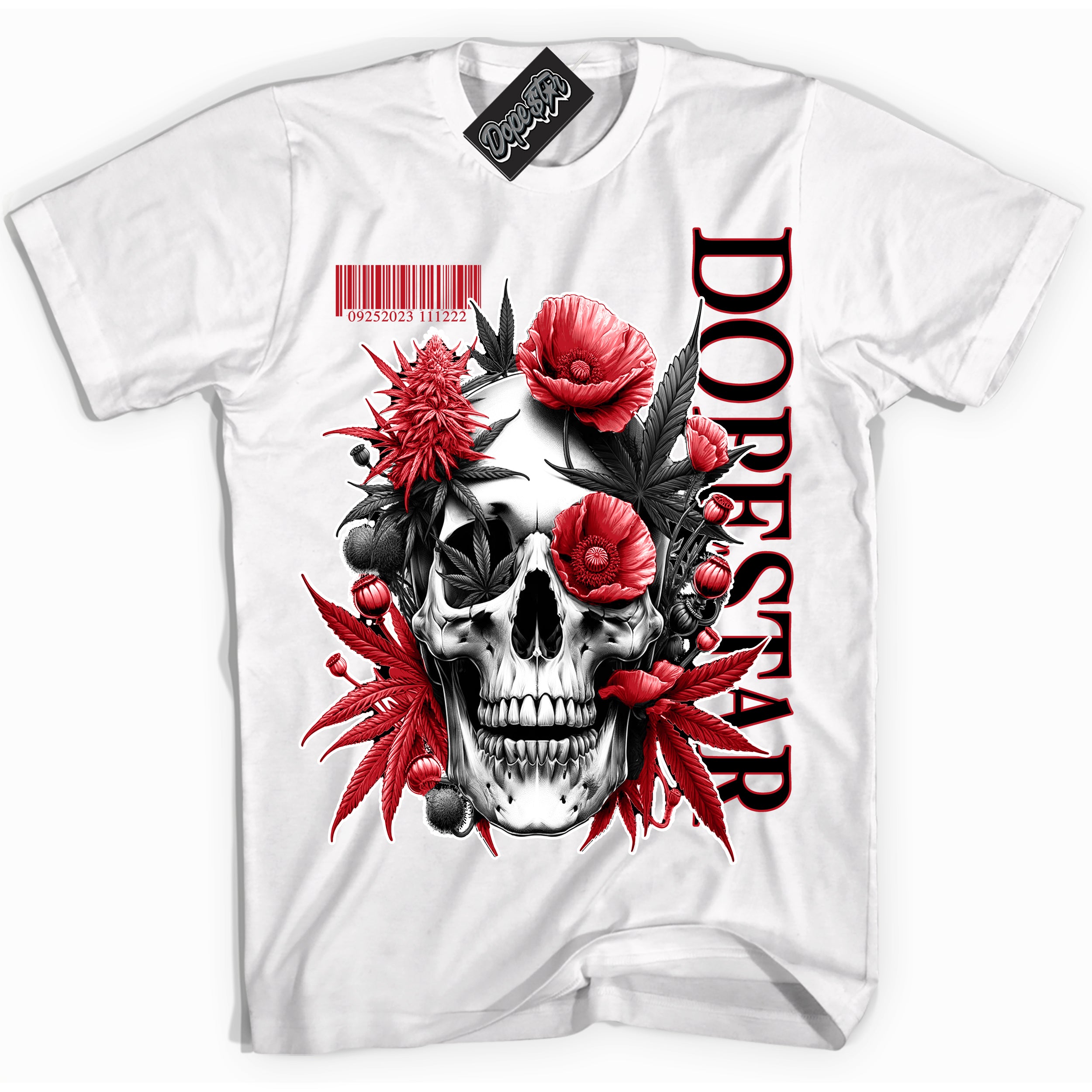 Cool White Shirt with “ Skull Poppies ” design that perfectly matches Trophy Room 1s Jordans.
