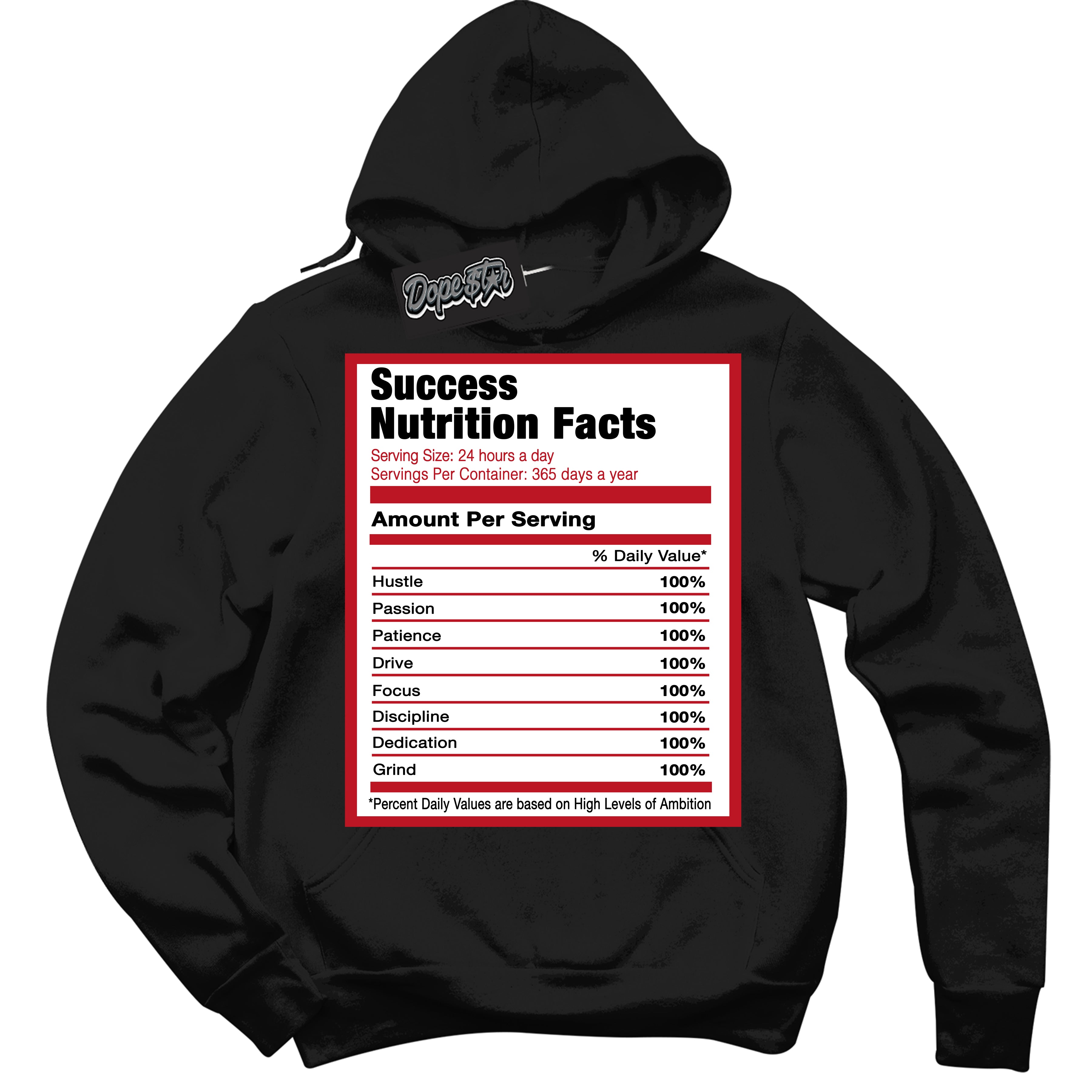 Cool Black Hoodie with “ Success Nutrition ”  design that Perfectly Matches Trophy Room 1s Jordans.
