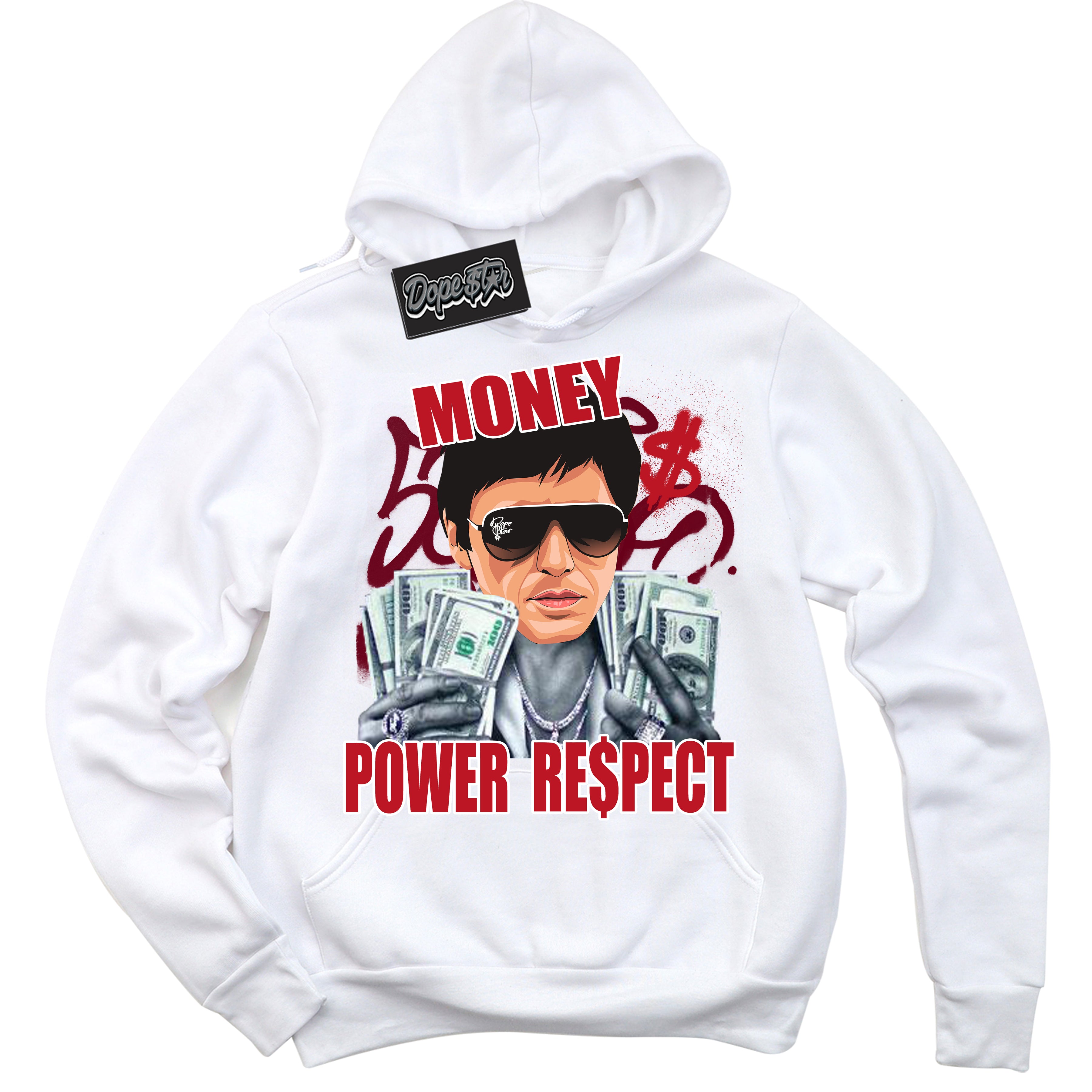 Cool White Hoodie with “ Tony Montana ”  design that Perfectly Matches Trophy Room 1s Jordans.
