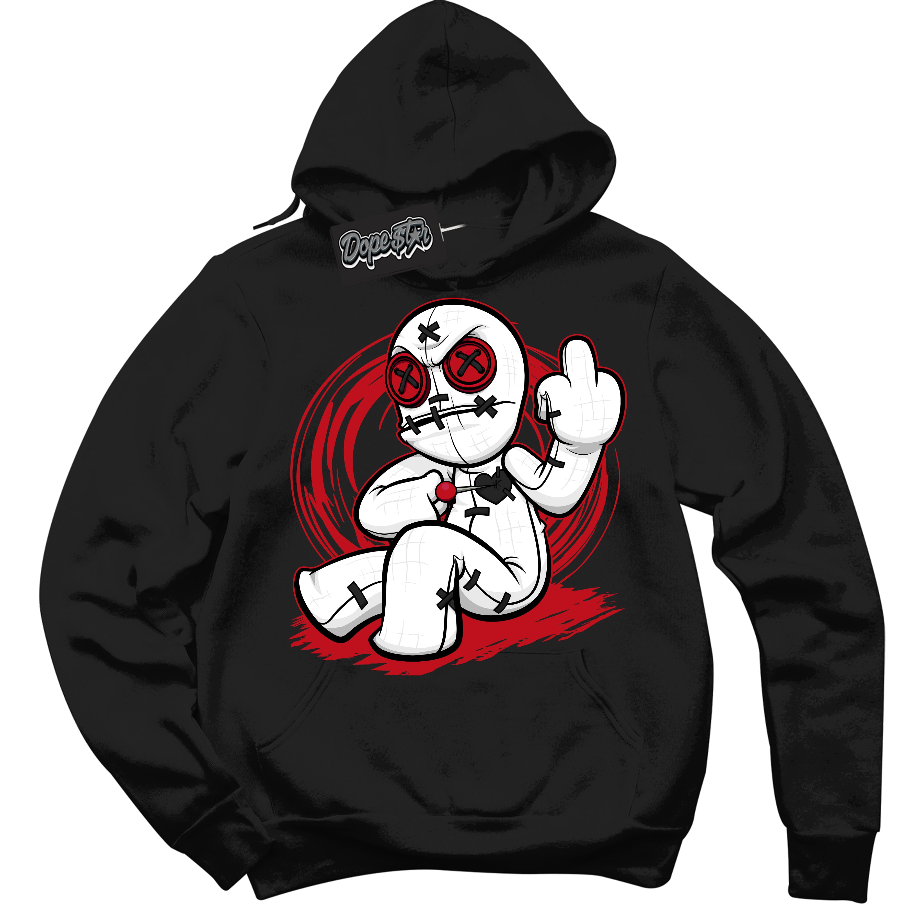 Cool Black Hoodie with “ Voodoo Doll ”  design that Perfectly Matches Trophy Room 1s Jordans.
