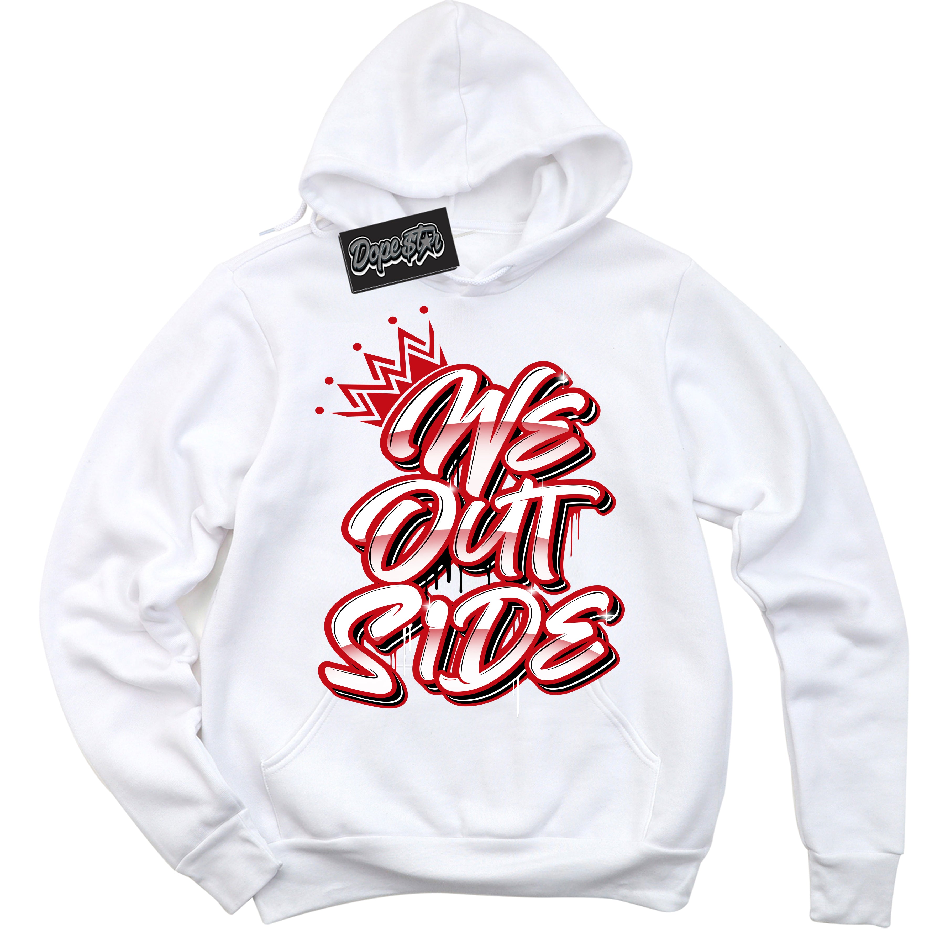 Cool White Hoodie with “ We Outside ”  design that Perfectly Matches Trophy Room 1s Jordans.
