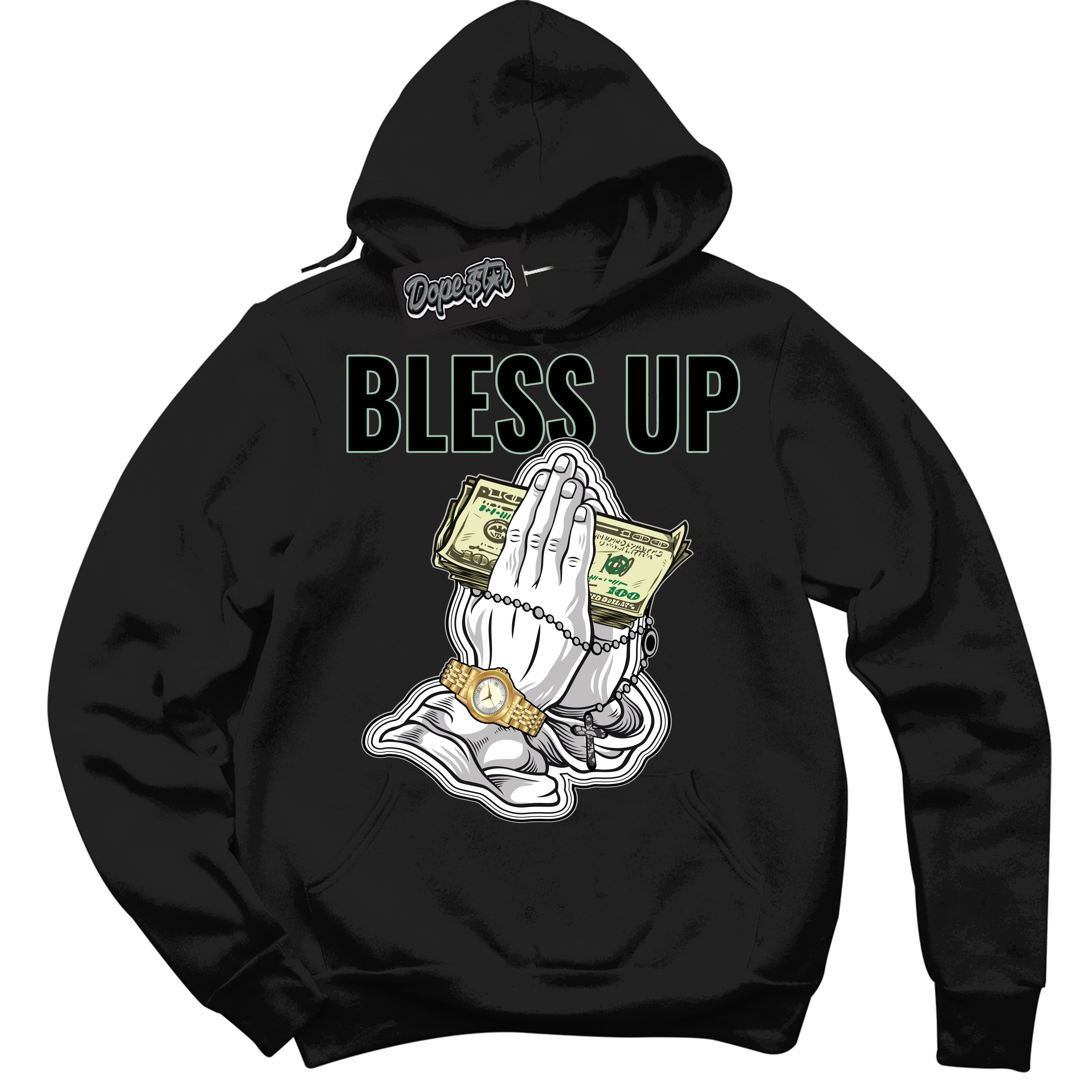 Cool Black Graphic DopeStar Hoodie with “ Bless Up “ print, that perfectly matches Fear Pack 3s sneakers