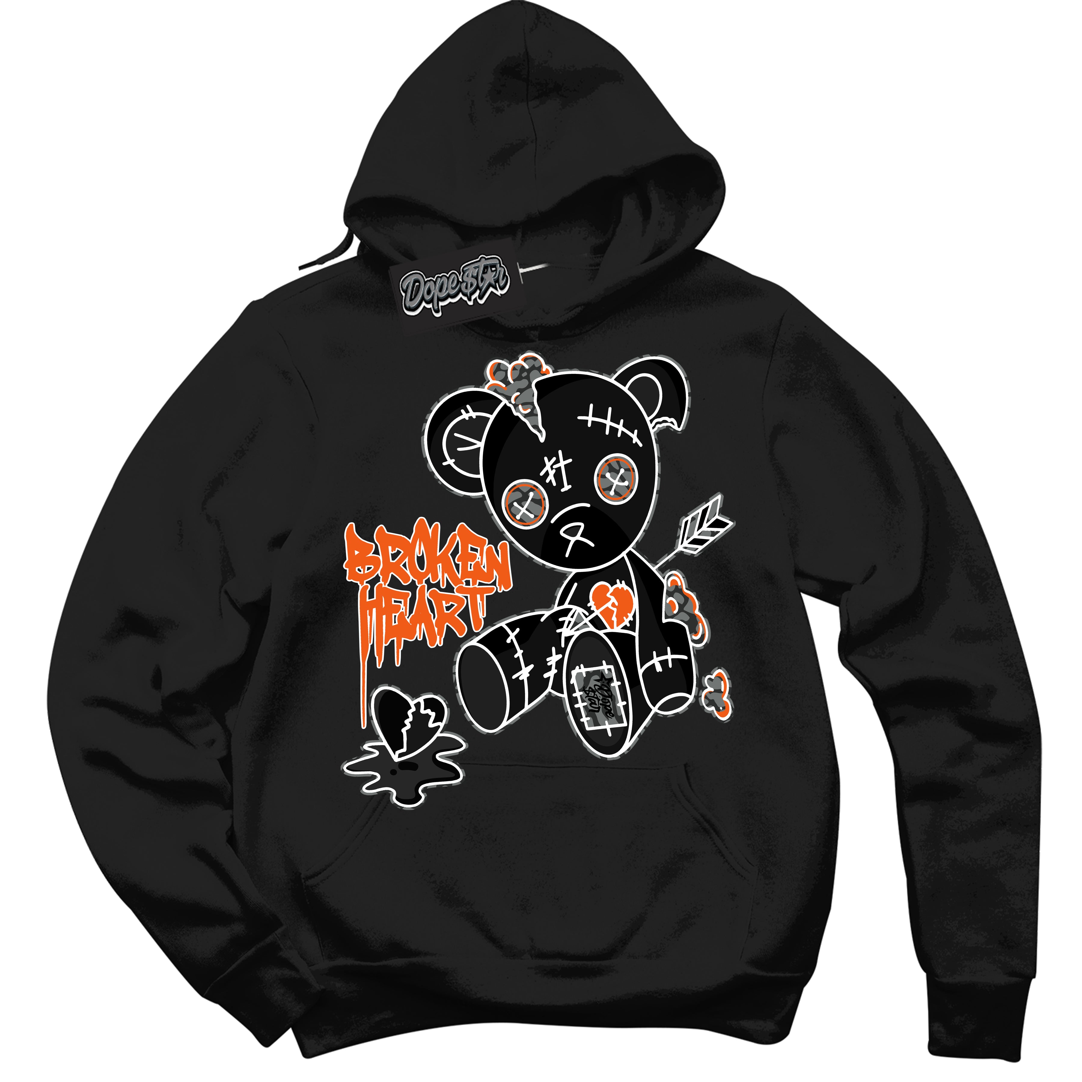 Cool Black Graphic DopeStar Hoodie with “  Broken Heart Bear  “ print, that perfectly matches Fear Pack 3s sneakers