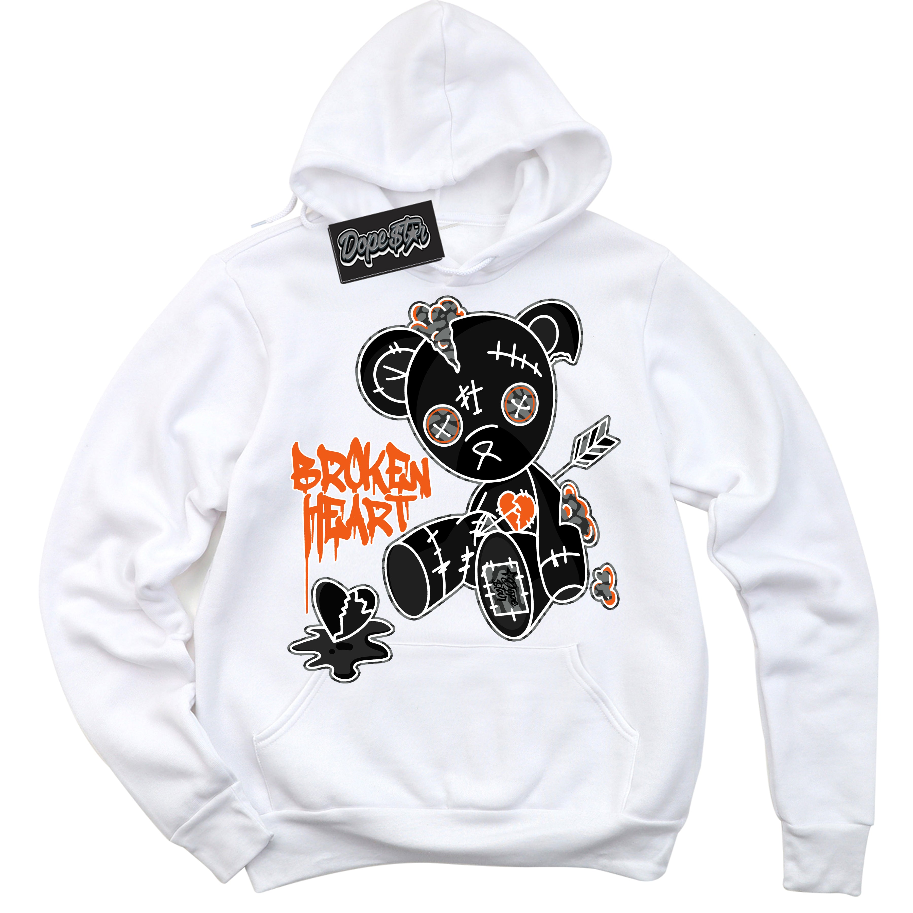 Cool White Graphic DopeStar Hoodie with “  Broken Heart Bear “ print, that perfectly matches Fear Pack 3s sneakers