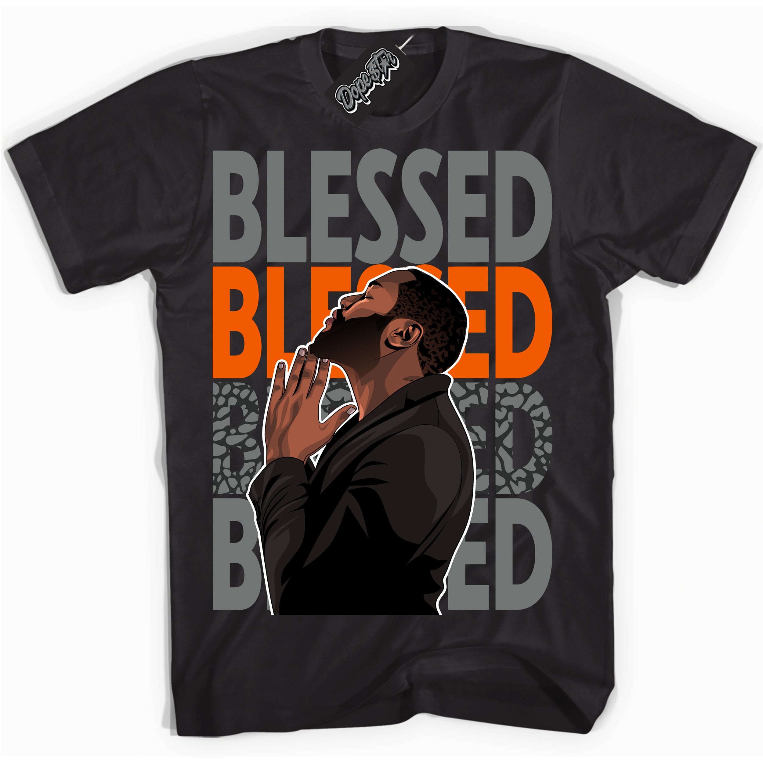 Cool Black graphic tee with “ God Blessed ” design, that perfectly matches Fear Pack 3s sneakers 