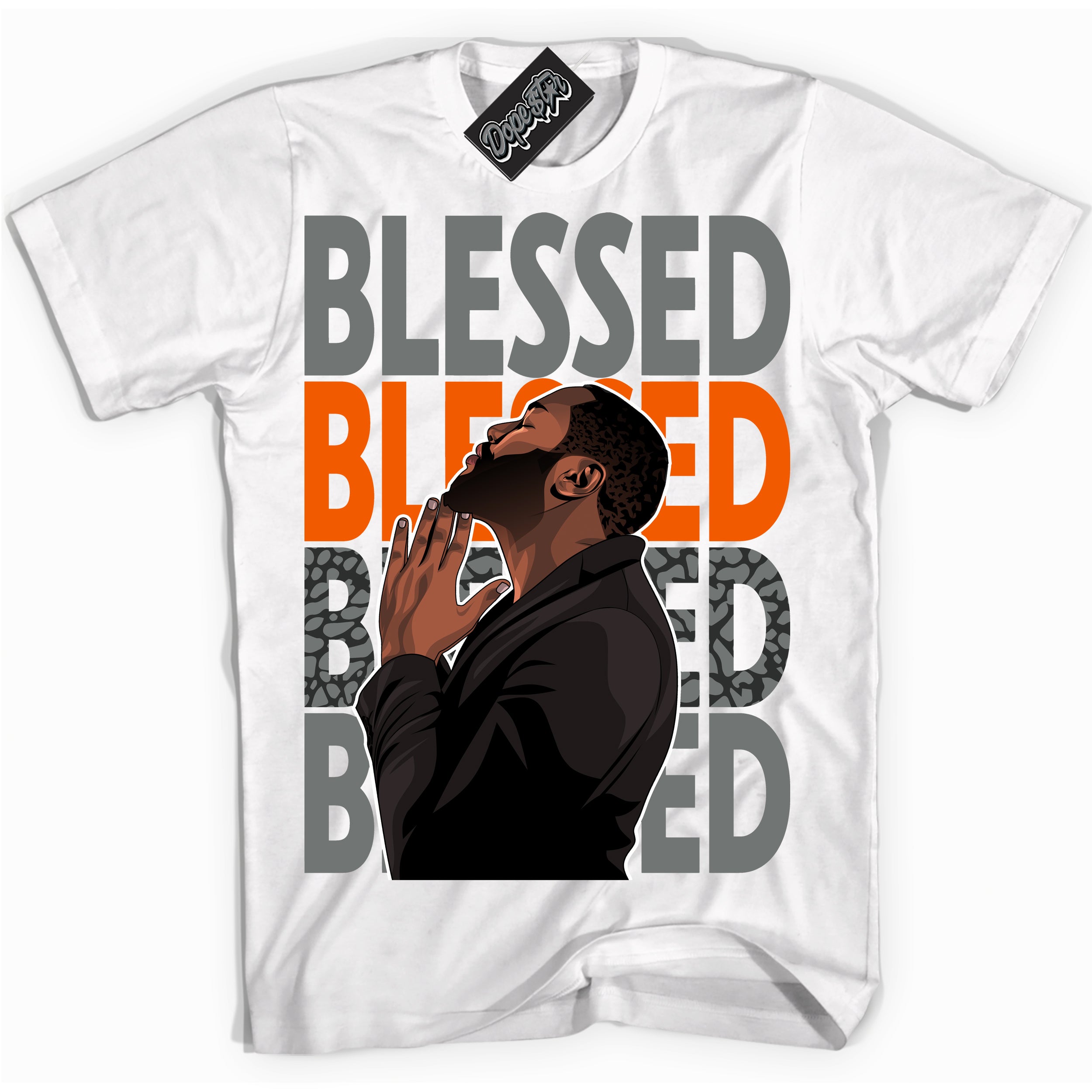 Cool White graphic tee with “ God Blessed ” design, that perfectly matches Fear Pack 3s sneakers 