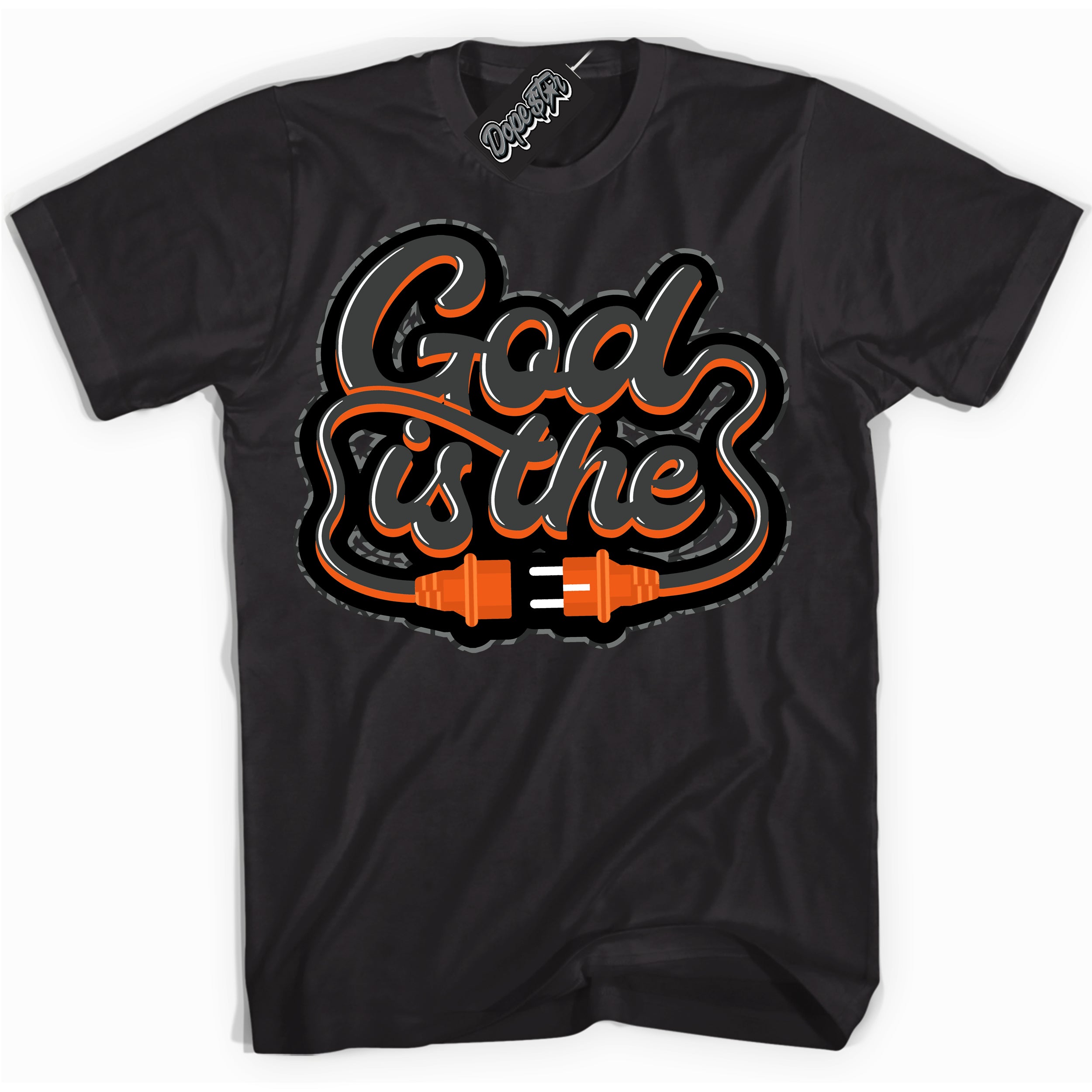 Cool Black graphic tee with “ God Is The ” design, that perfectly matches Fear Pack 3s sneakers 