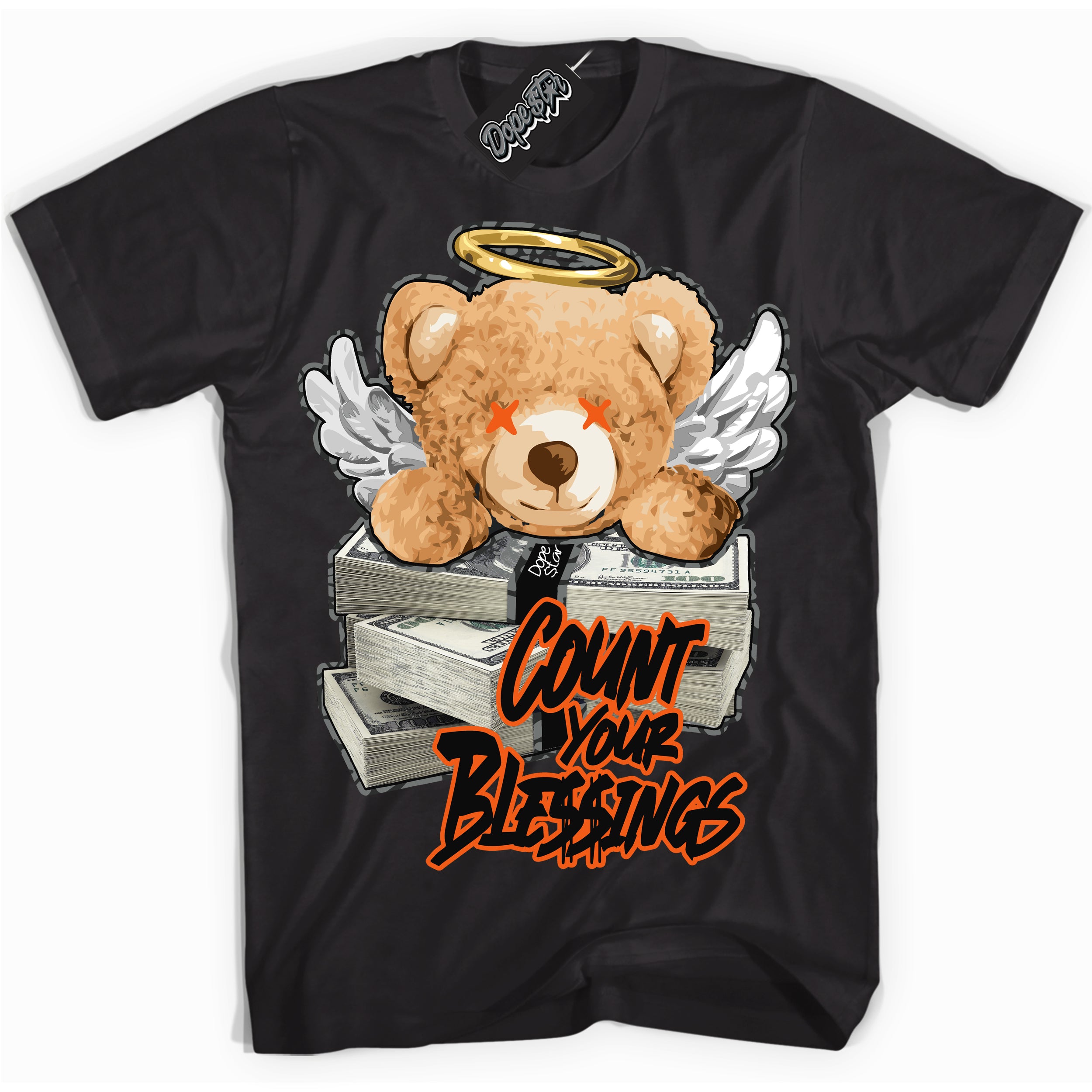 Cool Black graphic tee with “ Glow Count Your Blessings ” design, that perfectly matches Fear Pack 3s sneakers 