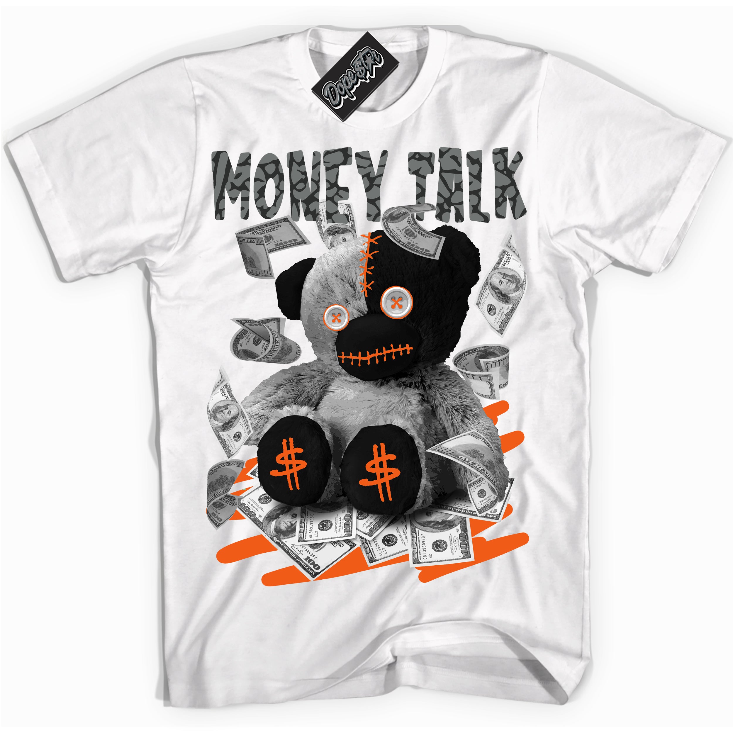 Cool White graphic tee with “ Glow Money Talk Bear ” design, that perfectly matches Fear Pack 3s sneakers 