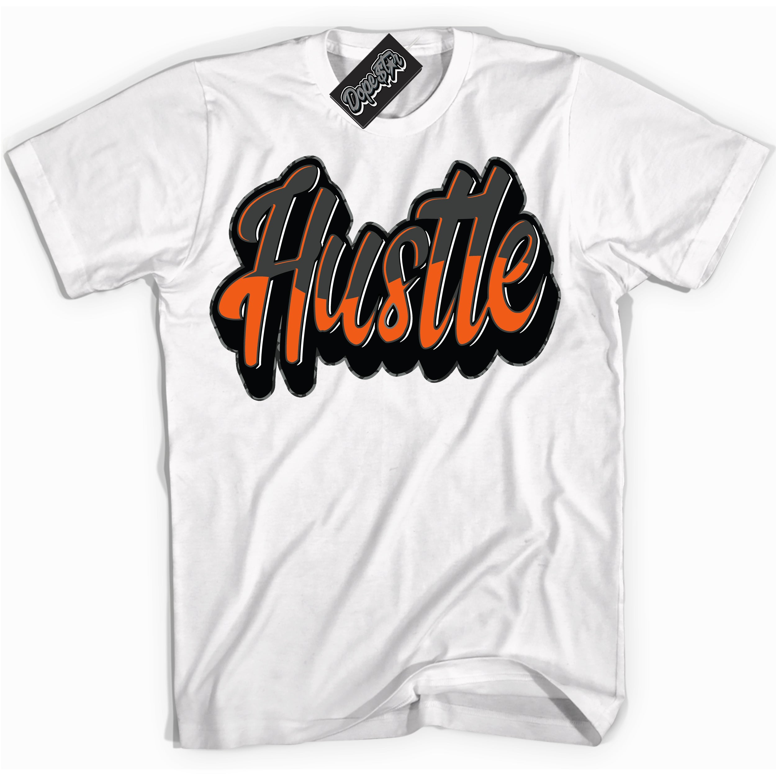 Cool White graphic tee with “ Hustle ” design, that perfectly matches Fear Pack 3s sneakers 