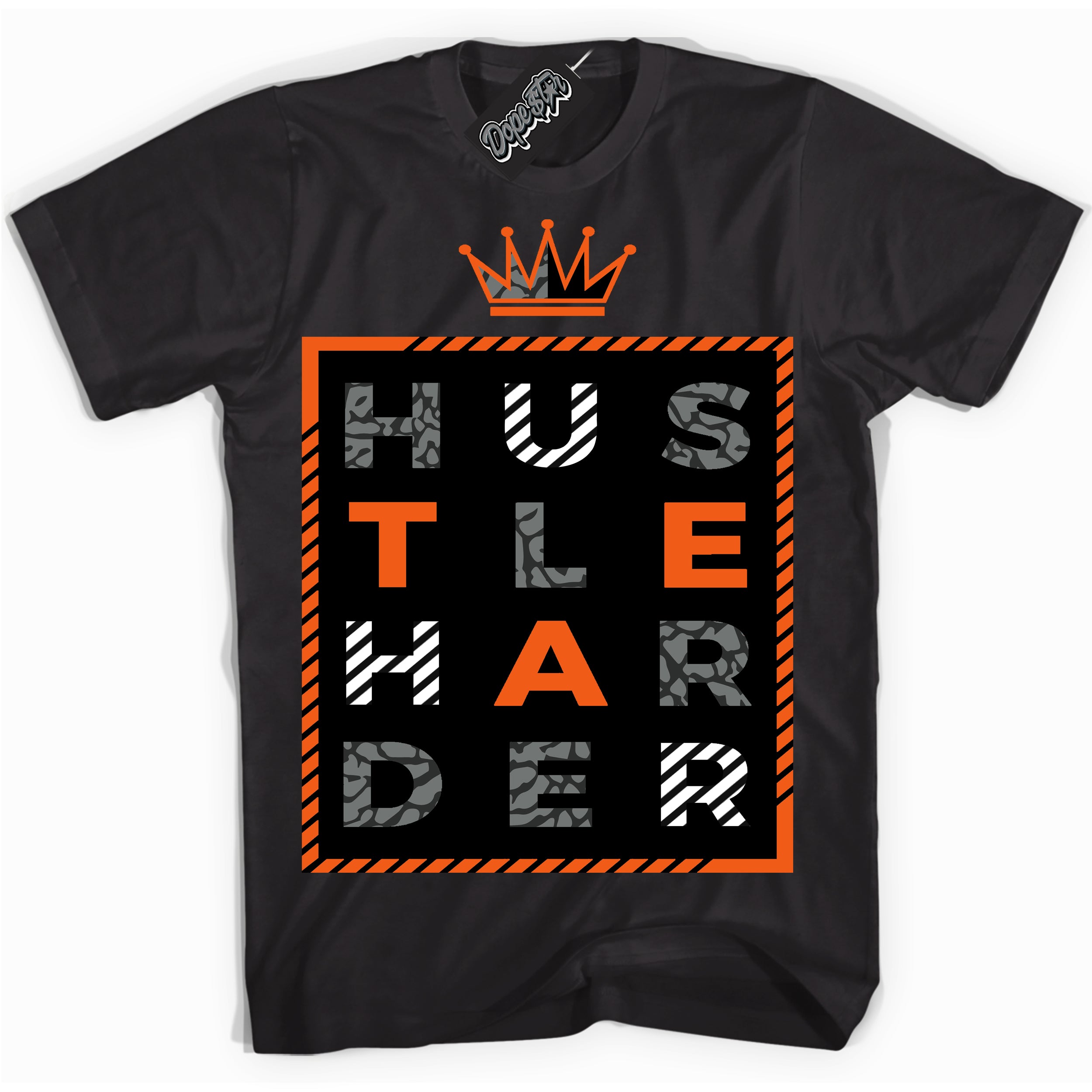 Cool Black graphic tee with “ Hustle Harder ” design, that perfectly matches Fear Pack 3s sneakers 