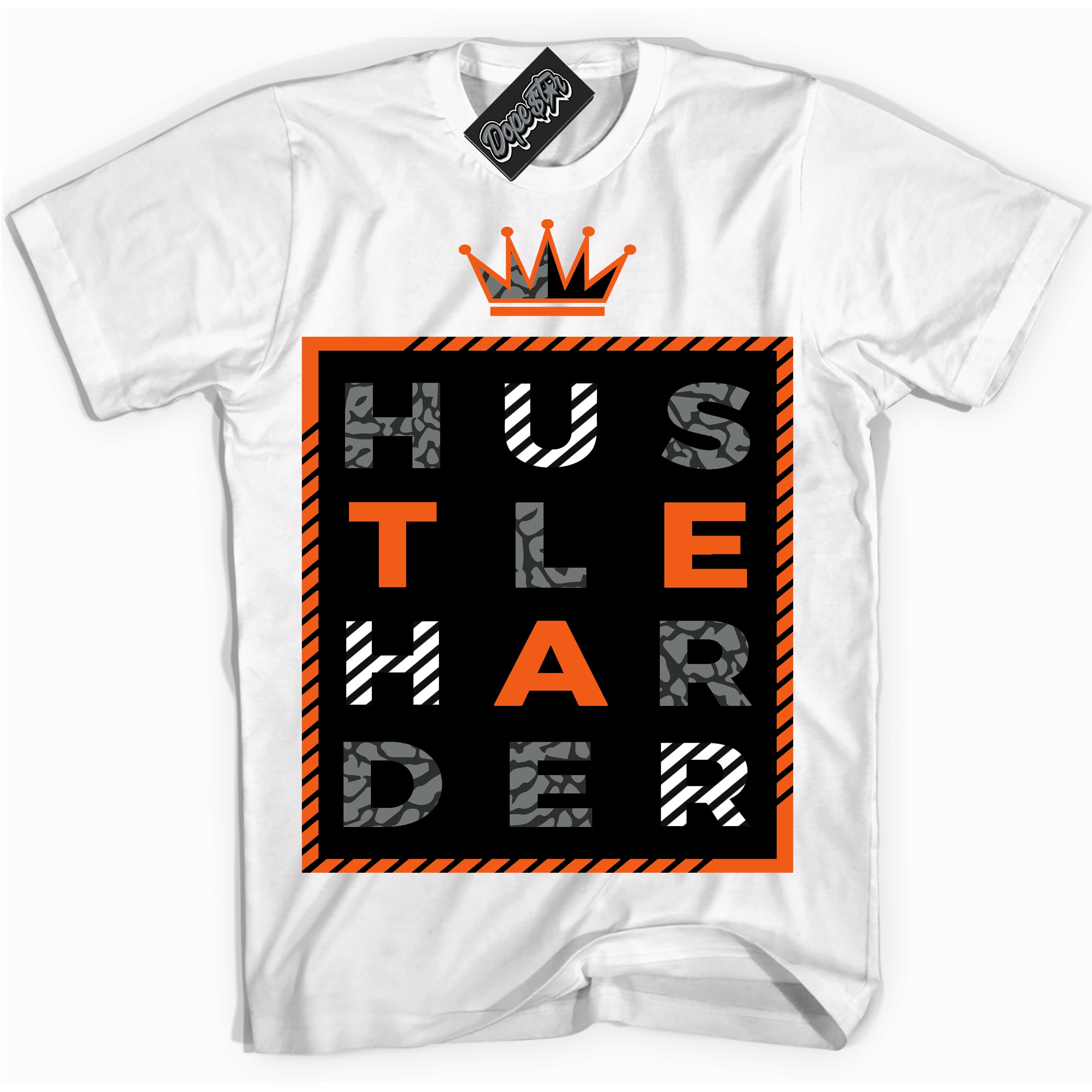 Cool White graphic tee with “ Hustle Harder ” design, that perfectly matches Fear Pack 3s sneakers 