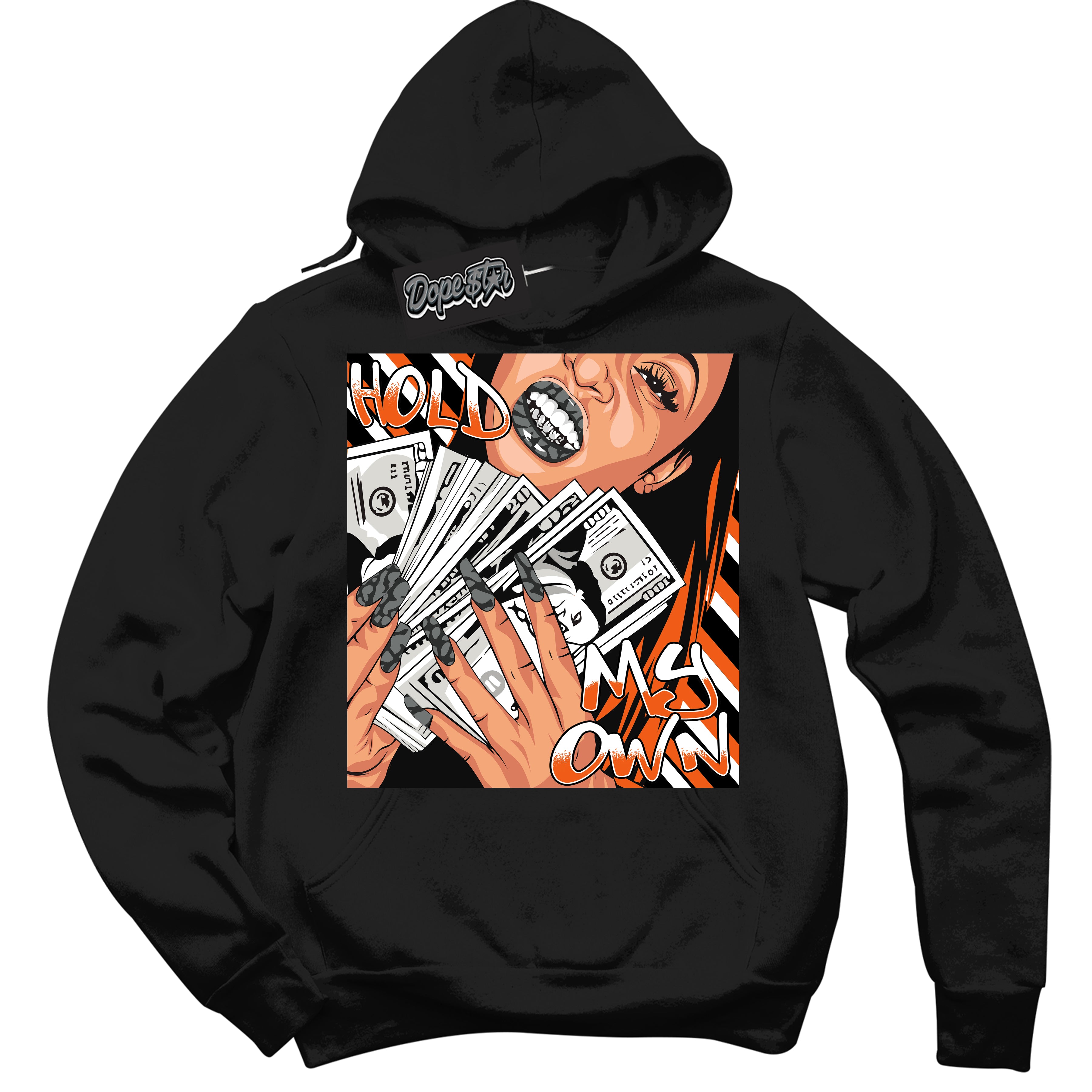 Cool Black Graphic DopeStar Hoodie with “  Hold My Own  “ print, that perfectly matches Fear Pack 3s sneakers
