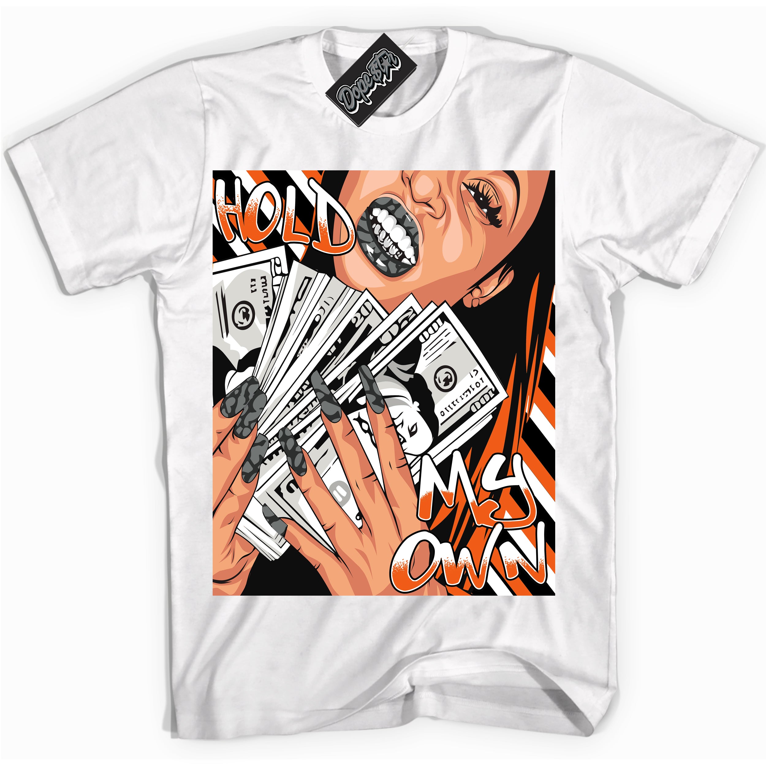 Cool White graphic tee with “ Hold My Own ” design, that perfectly matches Fear Pack 3s sneakers 