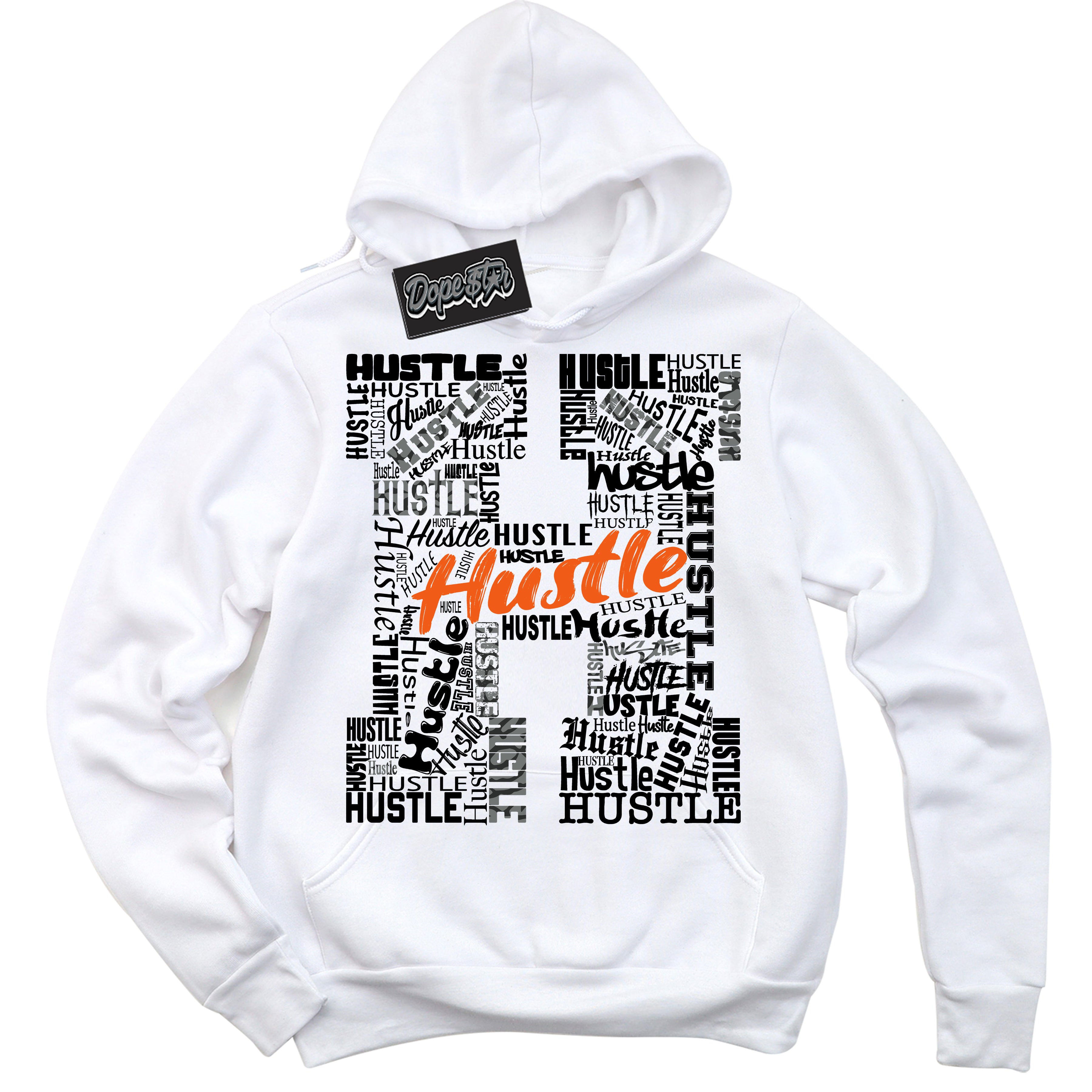 Cool White Graphic DopeStar Hoodie with “  Hustle H “ print, that perfectly matches Fear Pack 3s sneakers