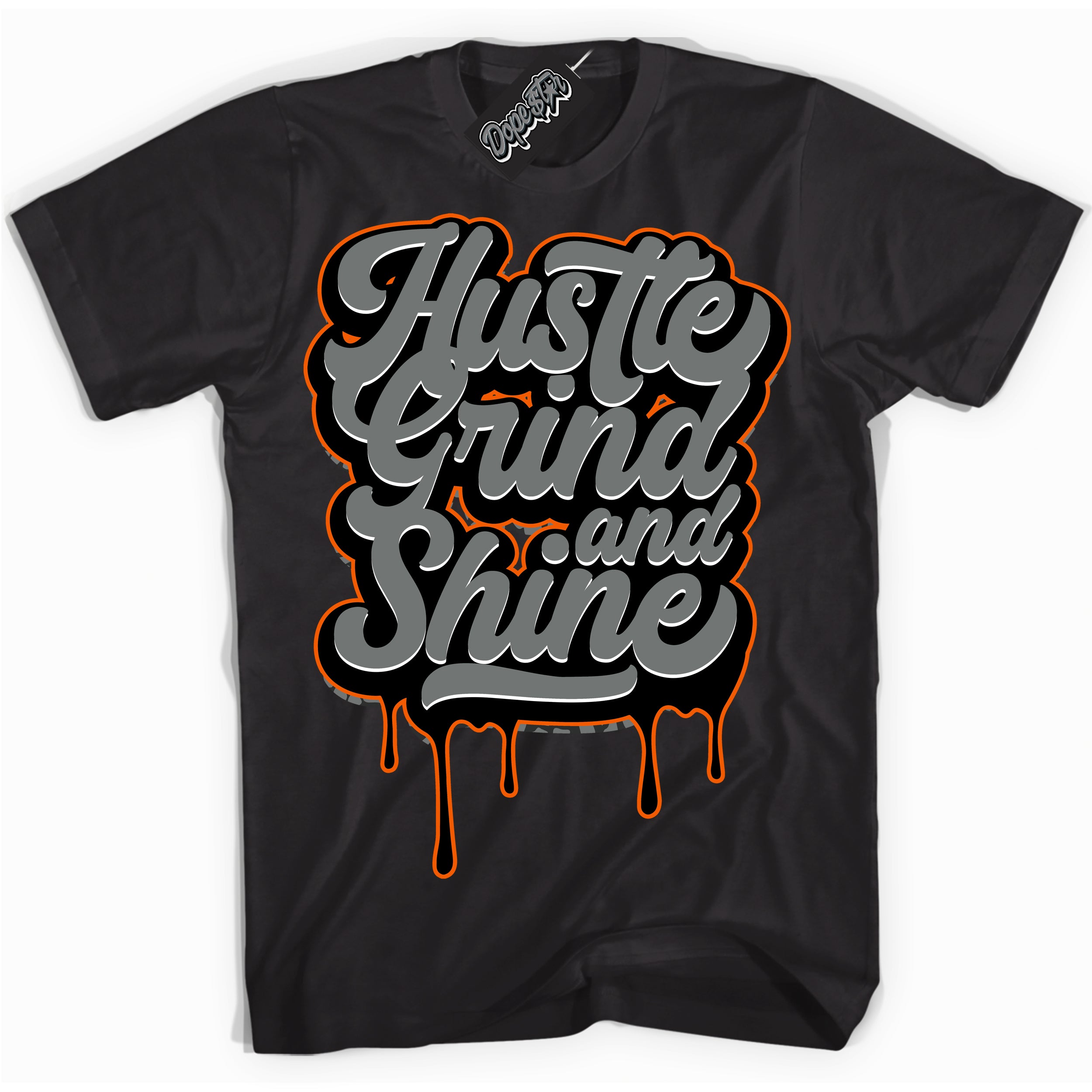 Cool Black graphic tee with “ Hustle Grind And Shine ” design, that perfectly matches Fear Pack 3s sneakers 