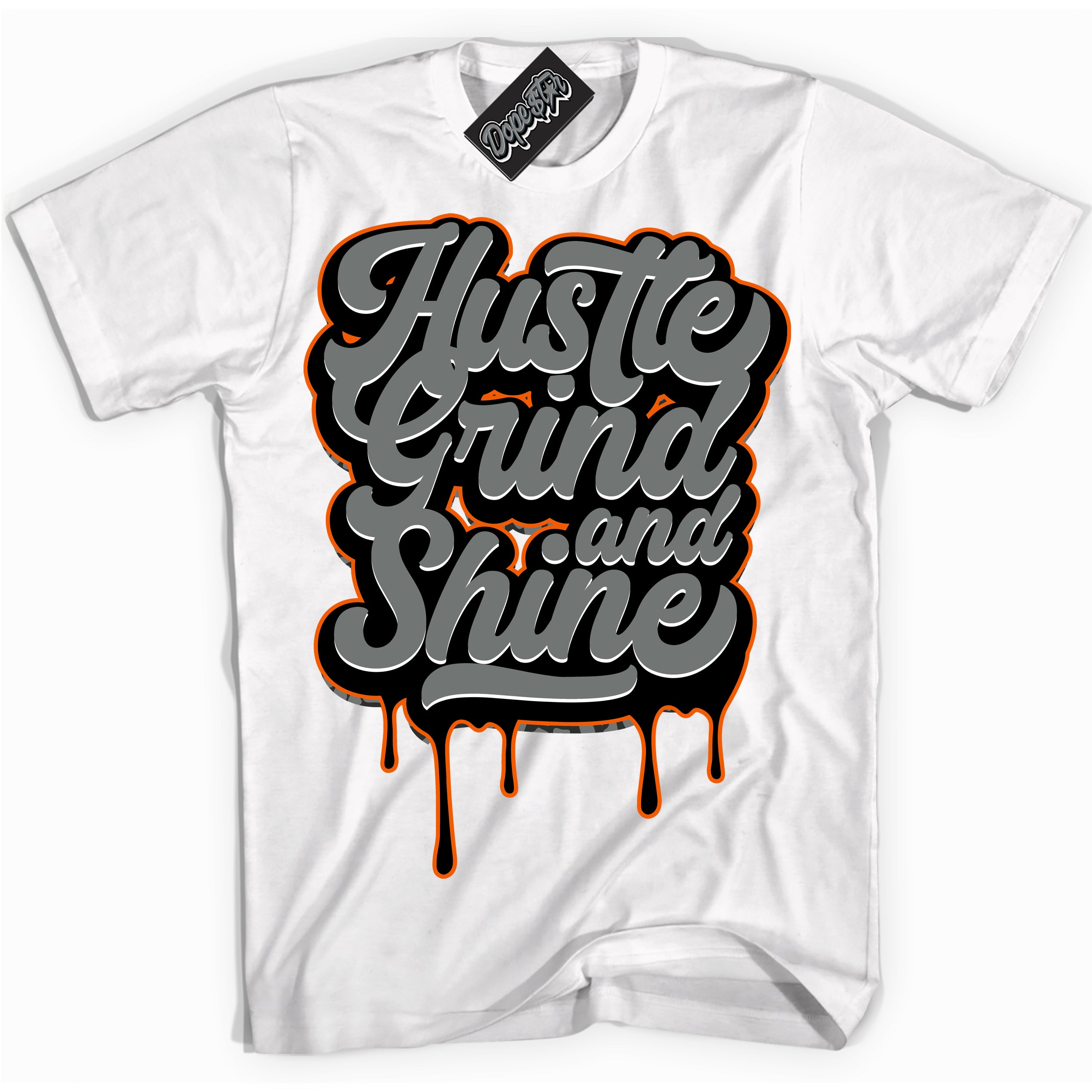 Cool White graphic tee with “ Hustle Grind And Shine ” design, that perfectly matches Fear Pack 3s sneakers 