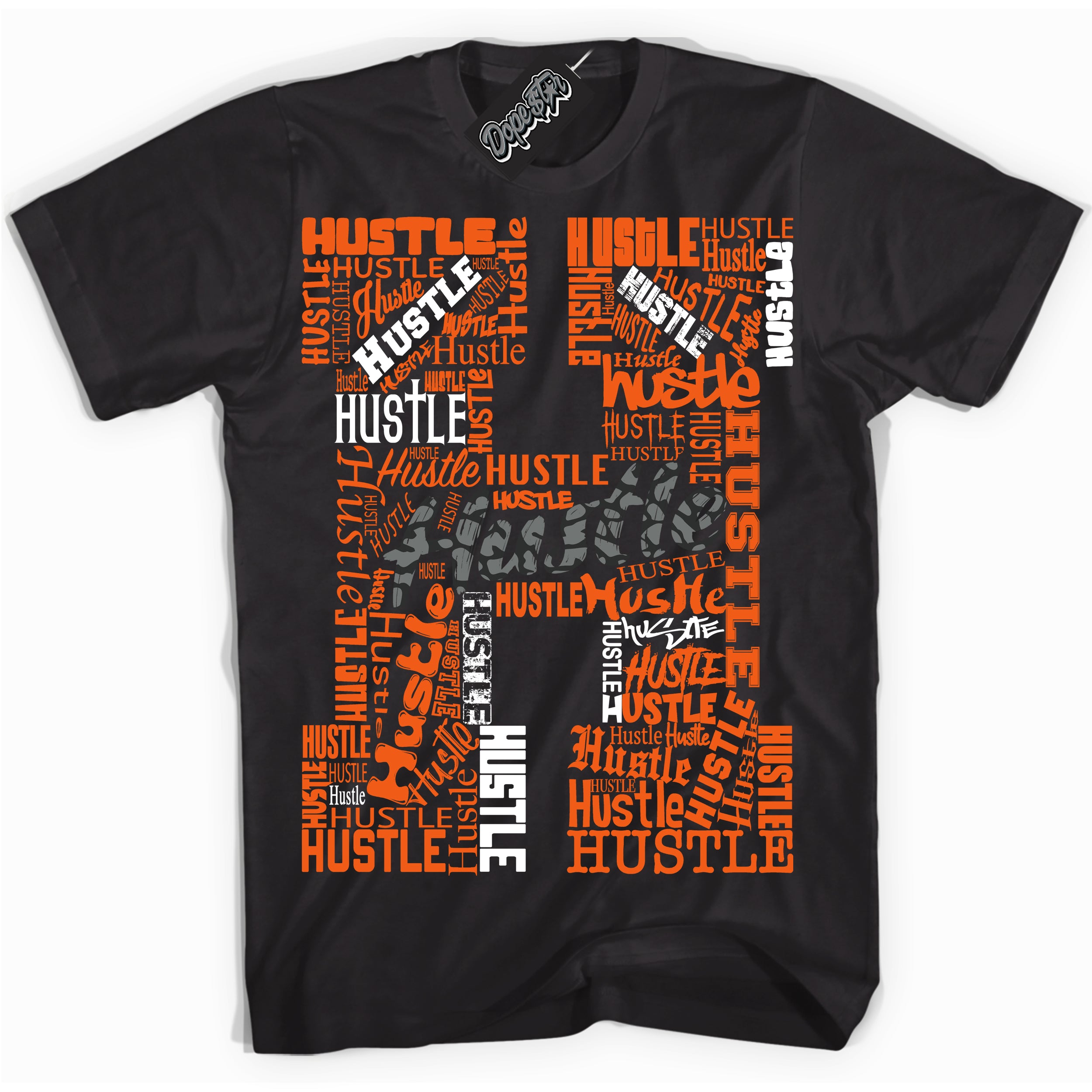 Cool Black graphic tee with “ Hustle H ” design, that perfectly matches Fear Pack 3s sneakers 